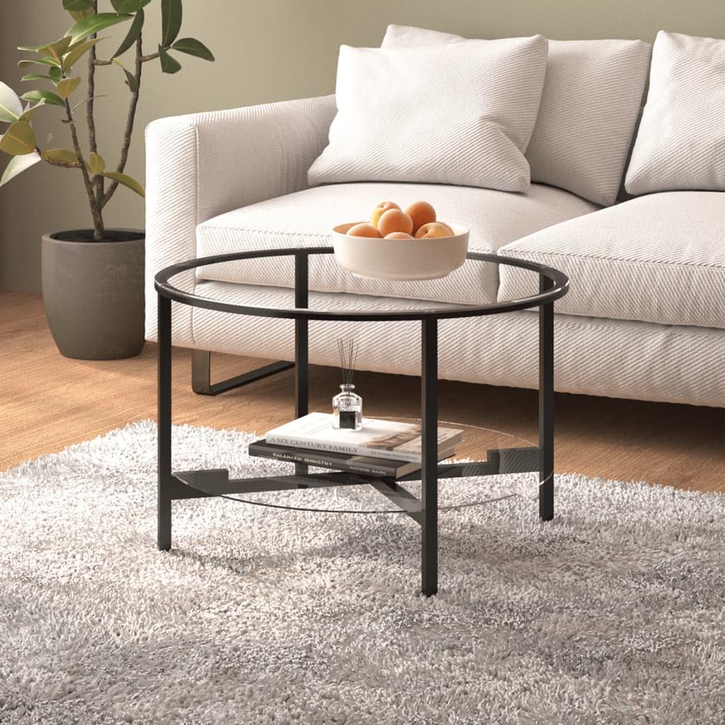 Stolik kawowy do salonu, stolik pomocniczy, stolik pomocniczy, kolor czarny i przezroczysty, 70 cm, szkło hartowane, do biura, salonu, sypialni