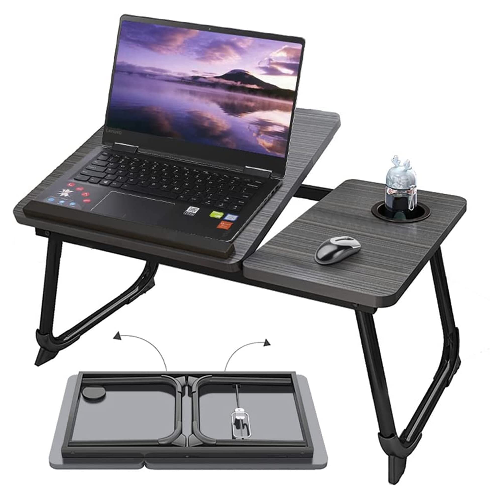 Sulfar Foldable Laptop Desk | Portable Bed Tray Table with Adjustable Height & Tilt | Non-Slip Lap Desk with Cup Holder for Reading, Studying, Eating, Sofa & Couch Use