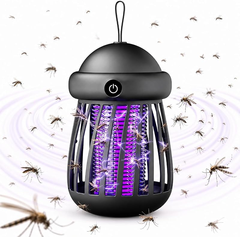 Electric Fly Zapper Indoor & Outdoor, High Powered Mosquito Killer Lamp, Rechargeable Portable Bug Zappe for Gnat, Moth, Fruit Fly, Covered Porch, Home, Garden, BBQ, Party, Grey