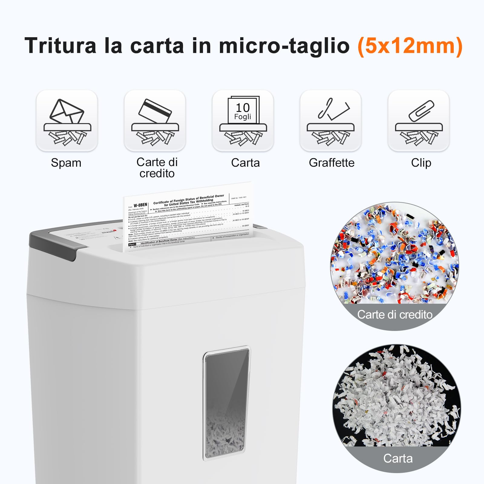 Bonsaii Distruggi Documenti 10 Fogli P4, Tritatutto Microtaglio con Contenitore 21L, Sistema Anti-Inceppo e Protezione Surriscaldamento per Ufficio/Casa, C275-B
