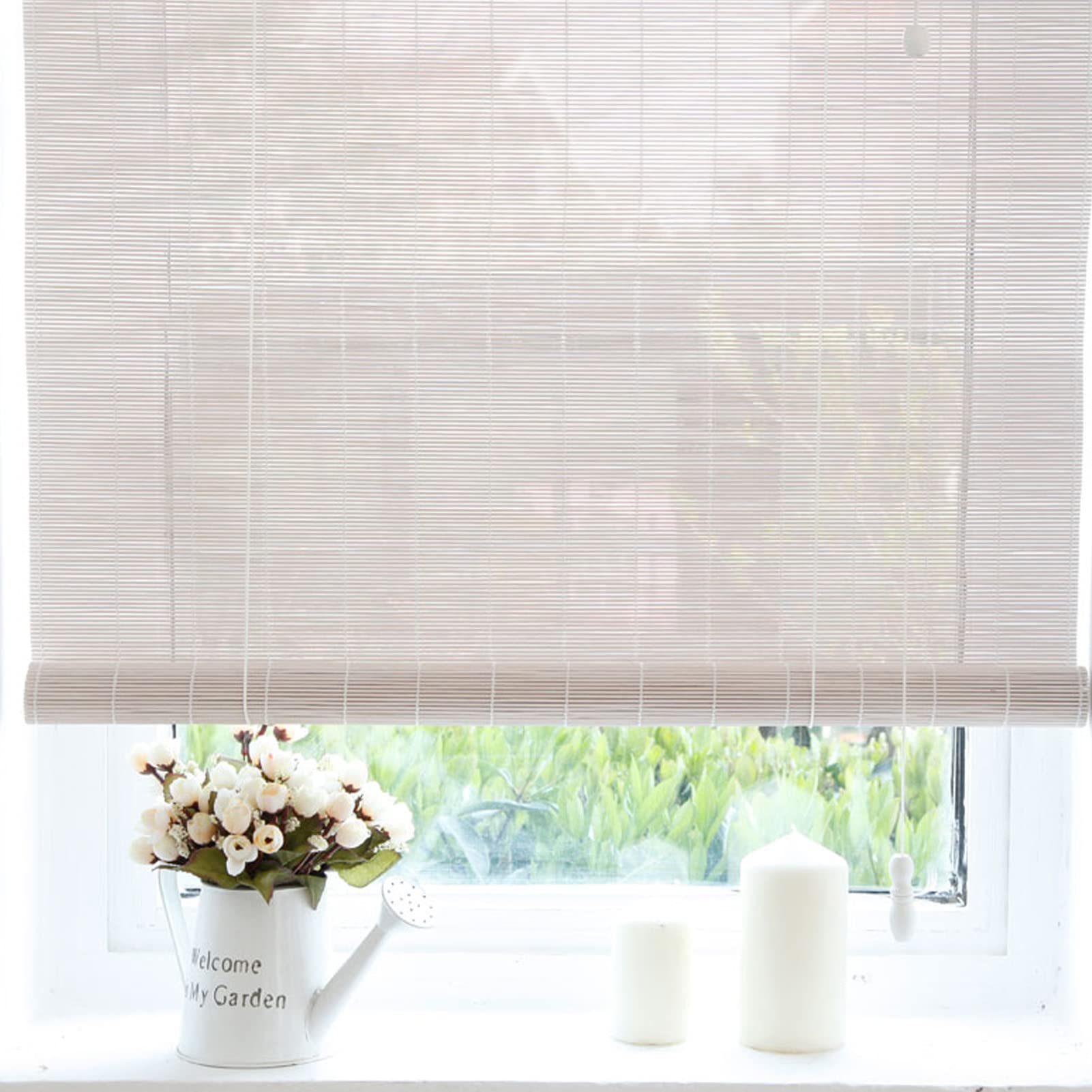 Stores à Enrouleur en Bambou Blanc,Store Occultant en Bambou Exterieur,Store Pare-Soleil pour Terrasse,50% Intimité Écran Filtrage De La Lumière Stores Enroulables (WxH:70x140cm/28x55in)
