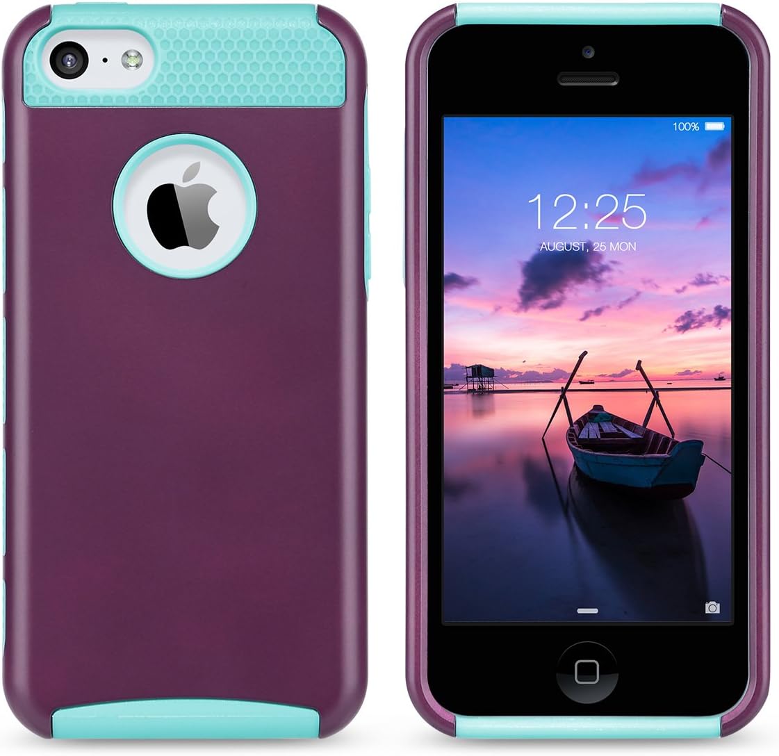 ULAK iPhone 5C Case, Slim Dual Layer iPhone 5c Case Scratch Resistant Hard Back Cover Shock Absorbent TPU Bumper Case for Apple iPhone 5C Burgundy Wine/Mint