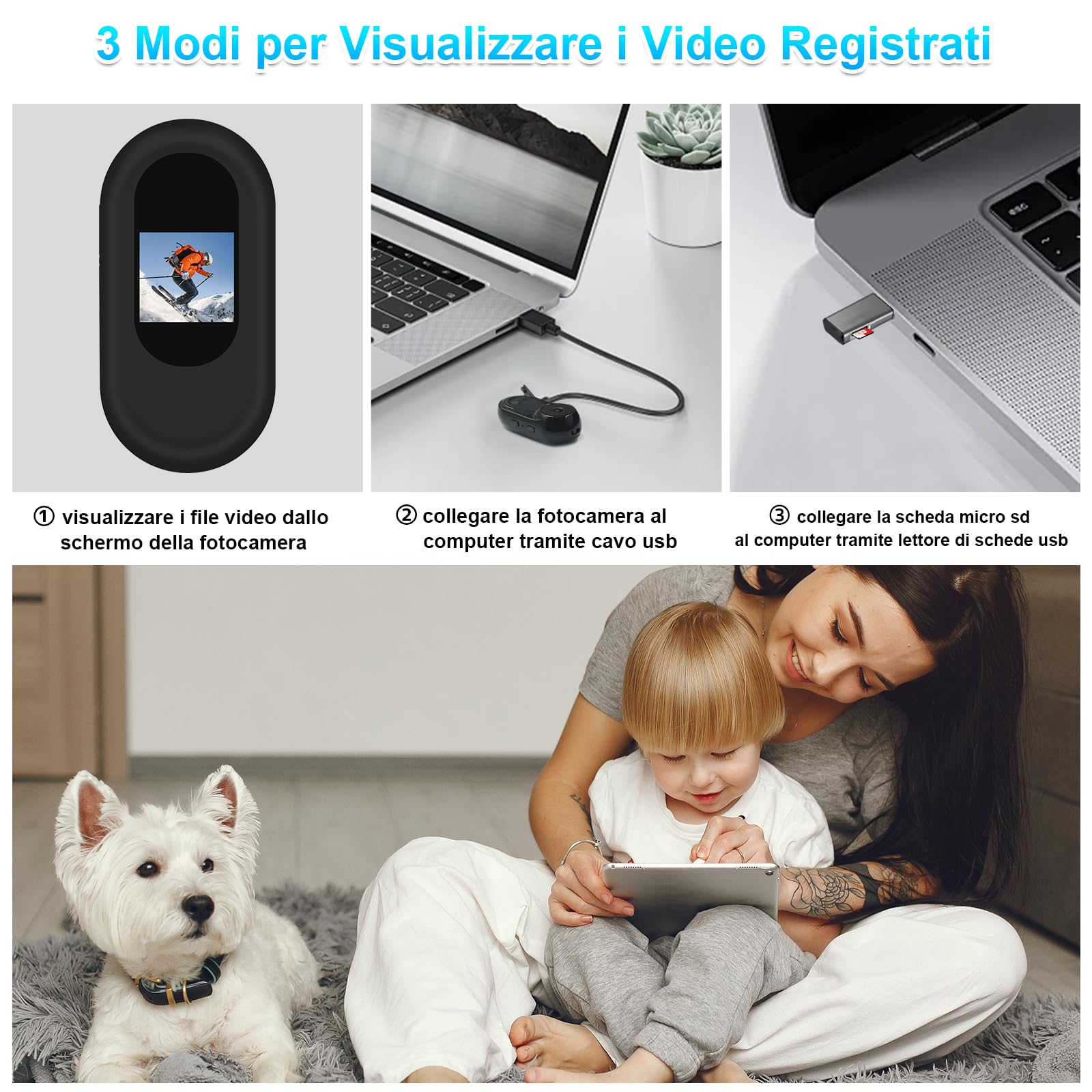 LXMIMI Mini Action Cam, Videocamera Sportiva HD 1080P - Nera | Mini Action Cam con Display, Videocamera POV Portatile per Bicicletta, Casco da Moto per la Guida, Escursionismo