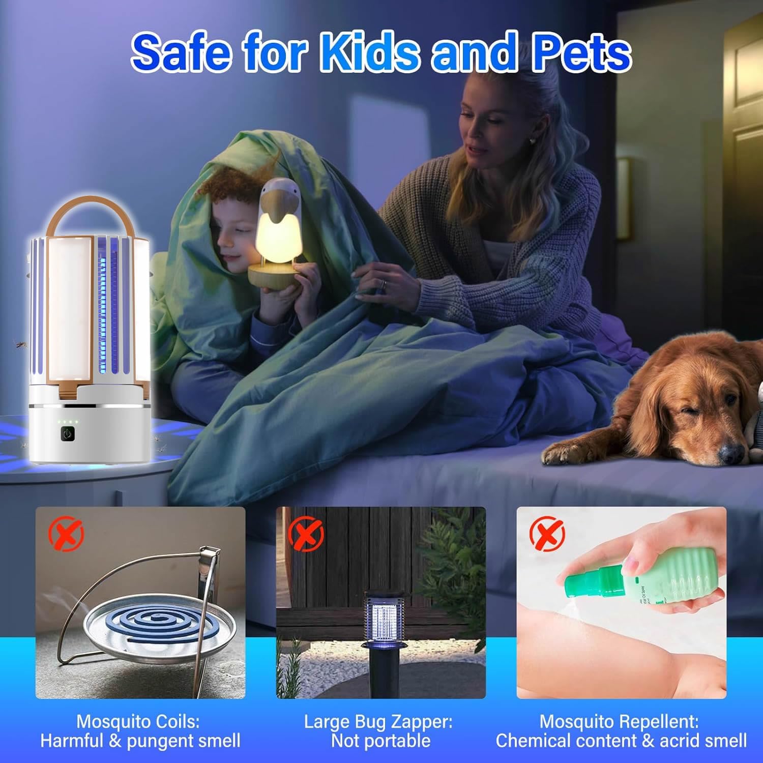 Exterminador de insectos recargable para interiores y exteriores, inalámbrico, eléctrico, con luces, matamoscas portátil para el hogar, patio, camping, jardín, trampa para insectos