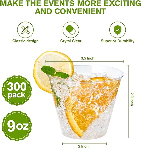Miniatura 2 de JollyPack Paquete de 300 vasos de plástico transparente de 9 onzas desechables resistentes para Navidad, bodas, hogar y eventos