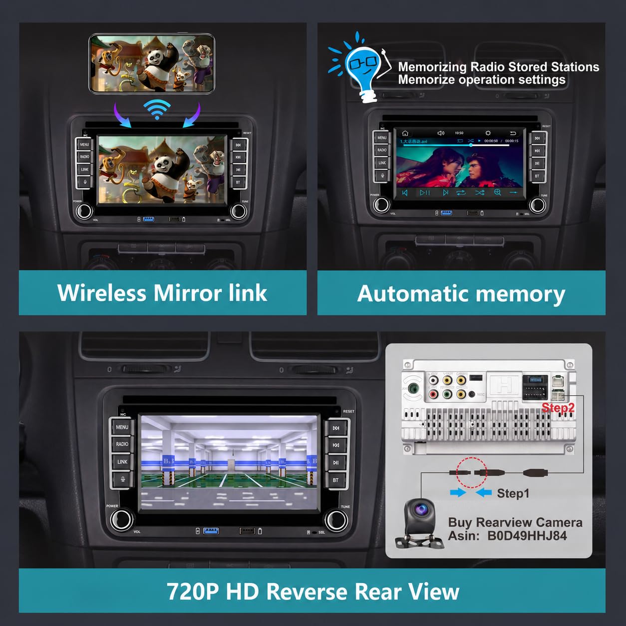 Autoradio con CarPlay wireless compatibile con VW Polo,Golf 5,Golf 6,Passat,Tiguan, Touran,T5,Schermo IPS,Stereo VW Supporta Android auto e SWC originale,Bluetooth,AM FM RDS,USB,EQ/DSP,Navigatore