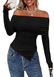 Off The Shoulder Tops for Women Fall Fashion 2025 Long Sleeve Shirts Going Out Slim Fitted Blouses Y2K Clothes