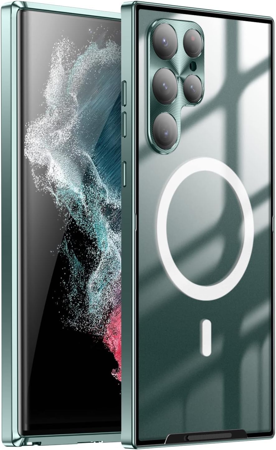 Aluminum Magnetic Case for Samsung Galaxy S24 /S23 /S22 Ultra / S22 /Plus Compatible with Magsafe, Metal Camera Protection Support Wireless Charging