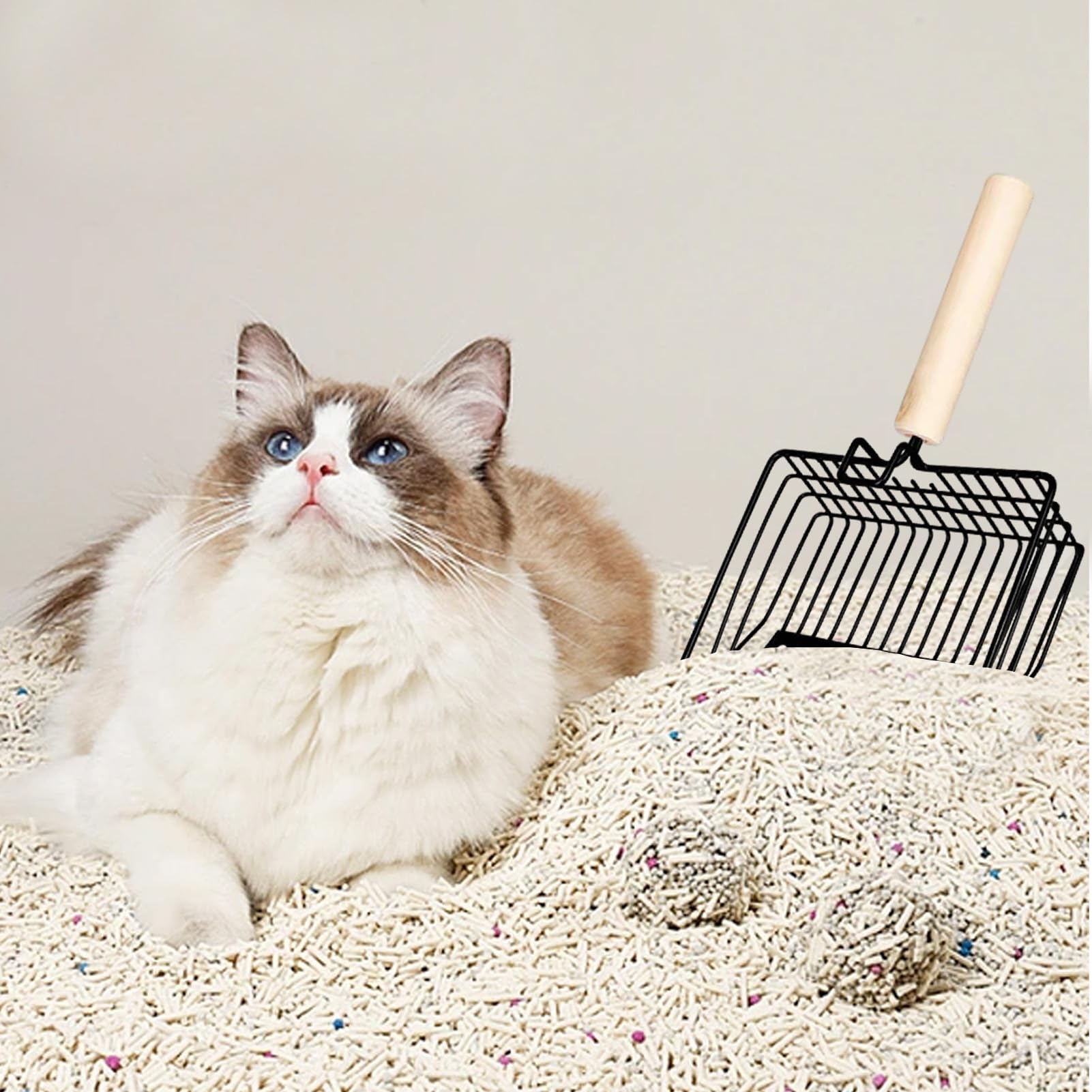 Pala para Arena de Gato, Pala de Arena for Gatos Metal con Mango Largo, ergonómica, Antideslizante, for Caja