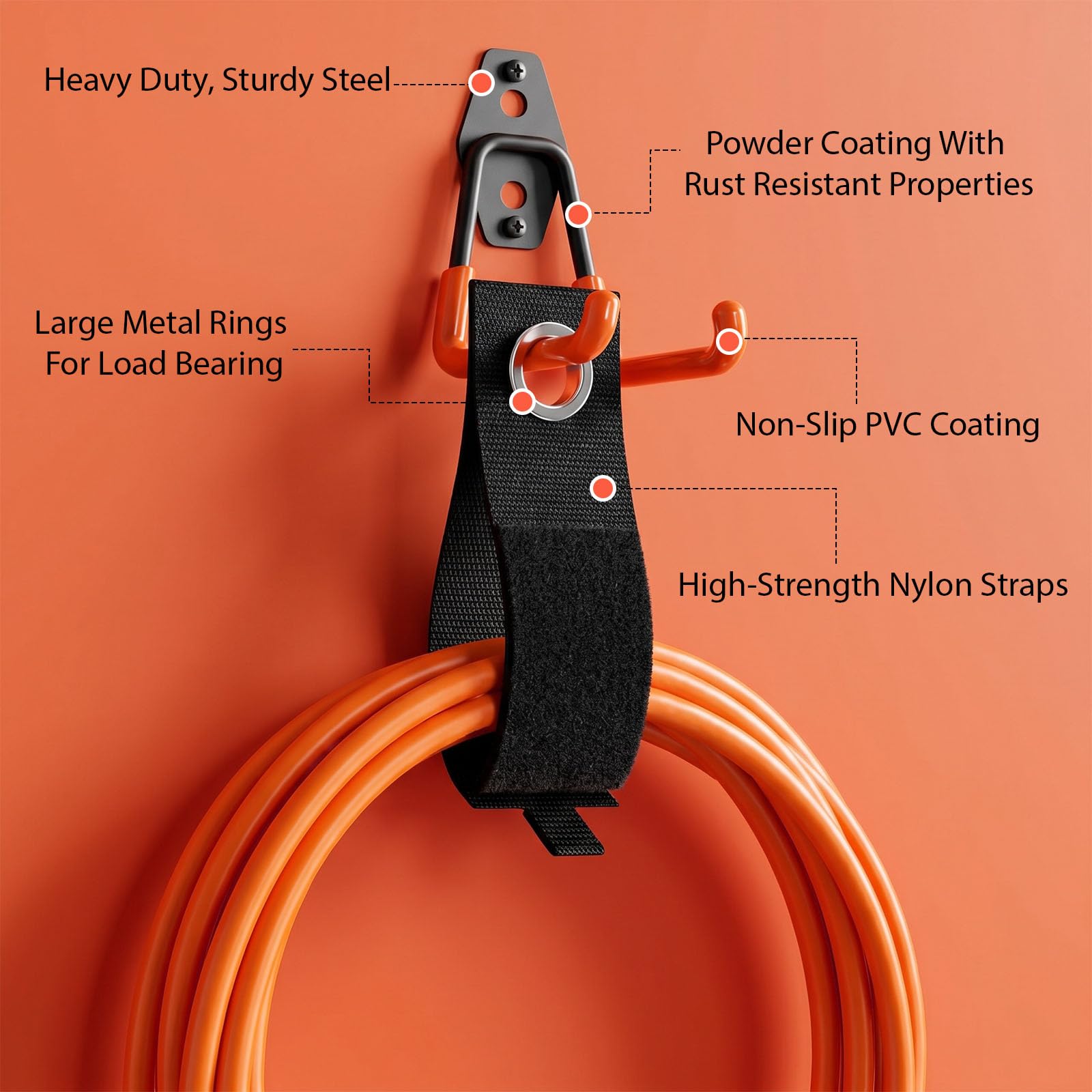 15 Unidades Ganchos de Garaje Pesados Set de Doce Ganchos Tres Soportes para Extensiones,Acero Aleado Recubrimiento Polvo,Instalación en Pared para Taller,Garaje,Sótano y Jardín