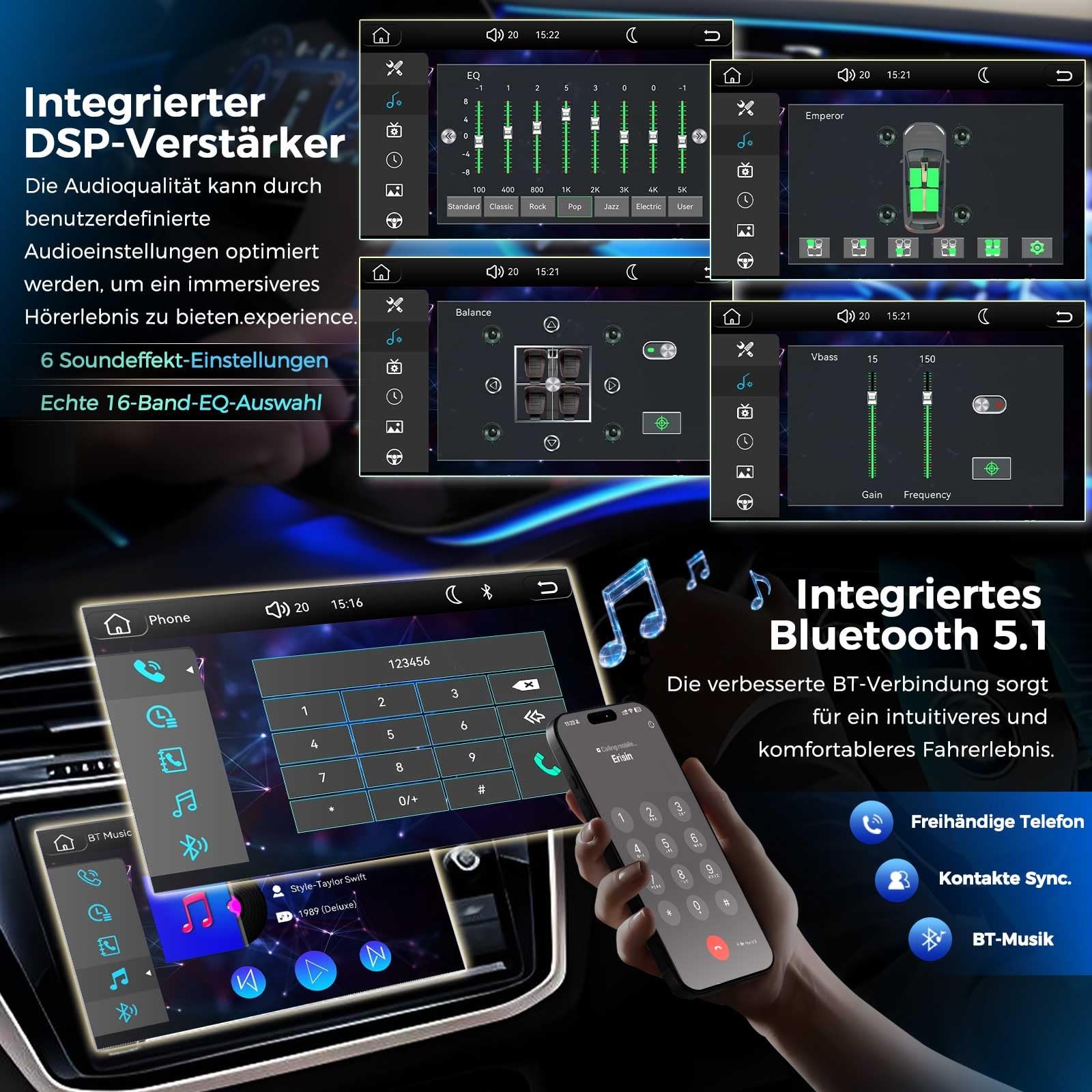 Doppel-Din Autoradio mit CD für VW Polo 6R Golf 5 6 T5 Caddy Passat B6 Touran Skoda Seat Tiguan, 7" 2 Din Bluetooth Radio mit Wireless CarPlay Android Auto Navi DAB+ Touch Screen Canbus Mirror Link