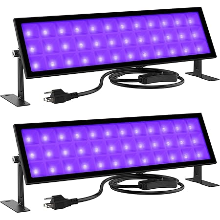 Onforu 2 Pack 72W Black Light Bar, LED Blacklight with Plug and Switch, Black Light Flood Light, IP66 Waterproof LED Black Lights for Glow Party, Bedroom, Halloween, Fluorescent Poster, Stage Lighting