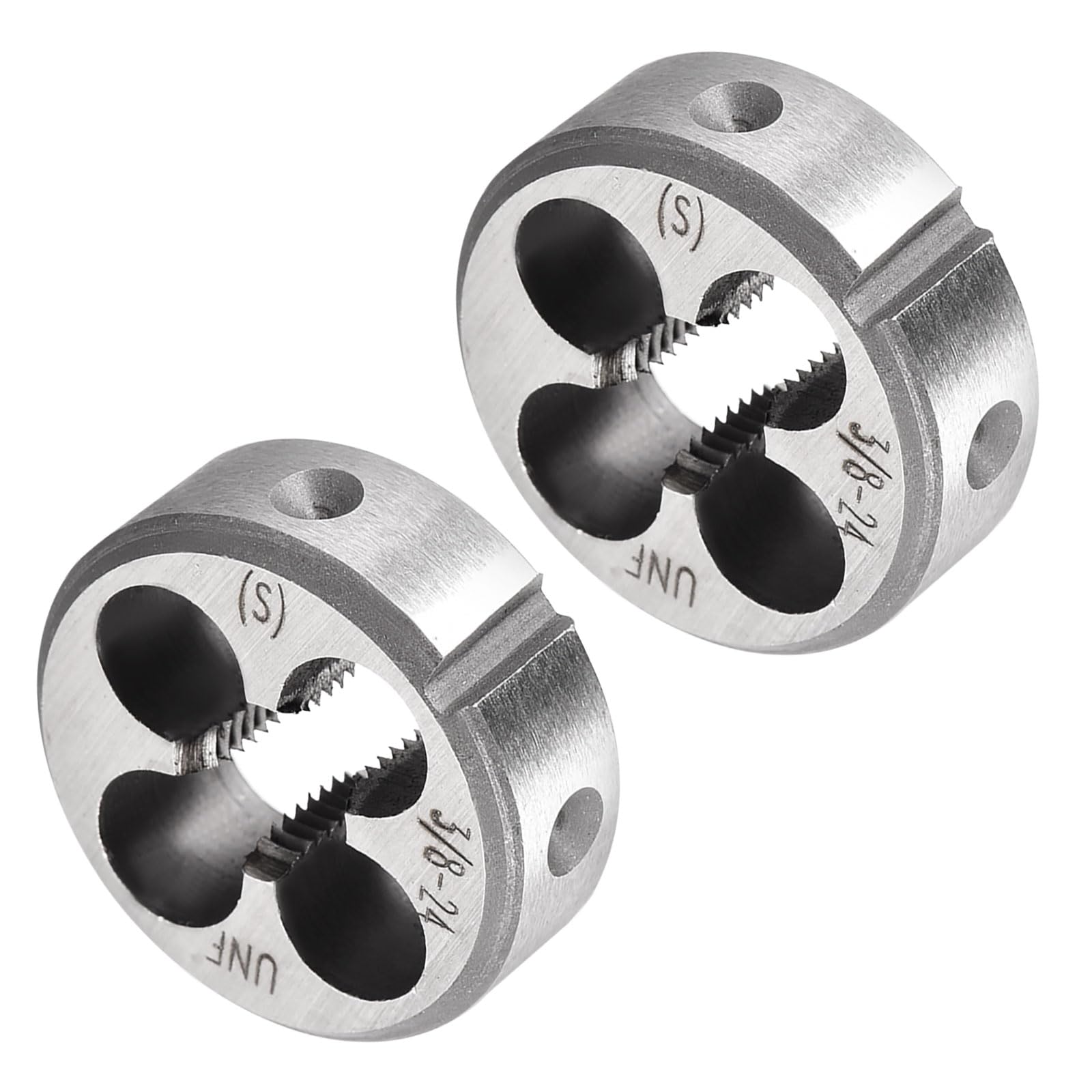 CoCud Round Thread Repair Die, 3/8-24 UNF Die 30mm OD, Alloy Tool Steel Right Hand Cylindrical Pipe Threading Tool with 4 Chip Holes - (Applications: for Threading Repairing), 2pieces