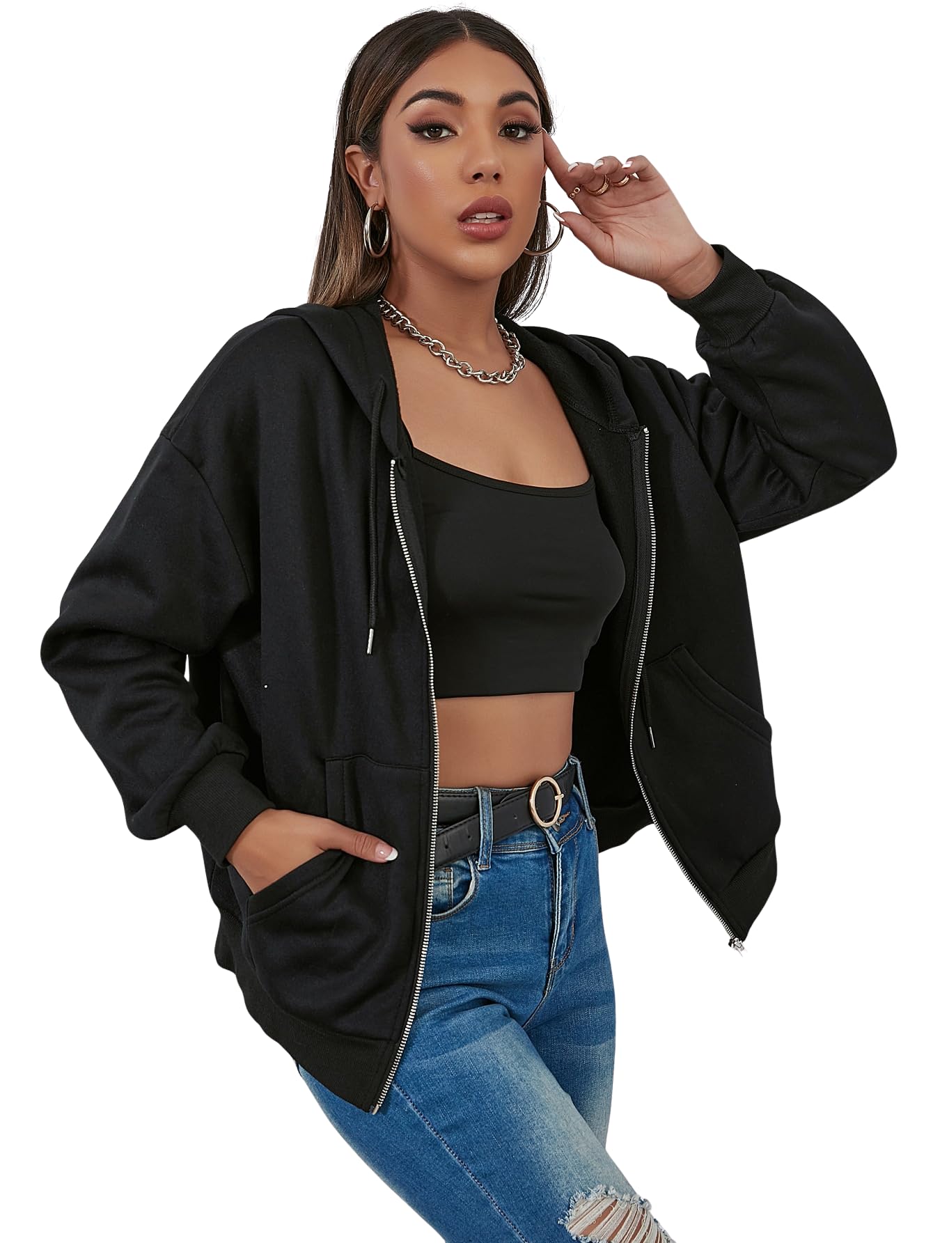 Imsa Moda Women’s Polycotton Fleece Plain Full-Zip Hooded Winter Jacket | Casual Hoodie with Kangaroo Pocket | Comfortable Warmwear-picture-17