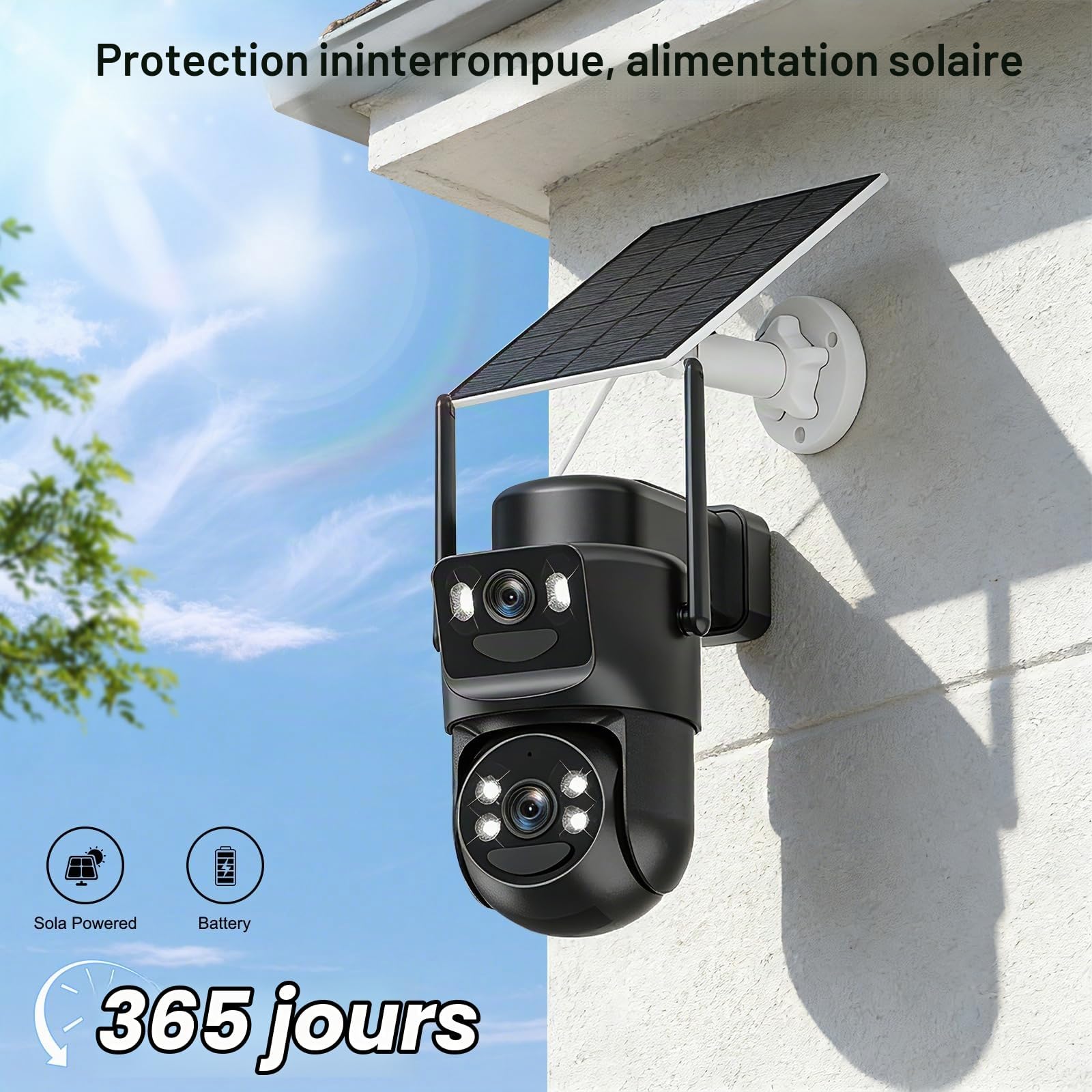 4K Telecamera Wi-Fi Esterno Senza Fili con Pannello Solare,8MP Doppio Obiettivo Videocamera Sorveglianza WiFi,Visione Notturna a Colori,Audio Bidirezionale,Rilevamento Umano PIR,IP66