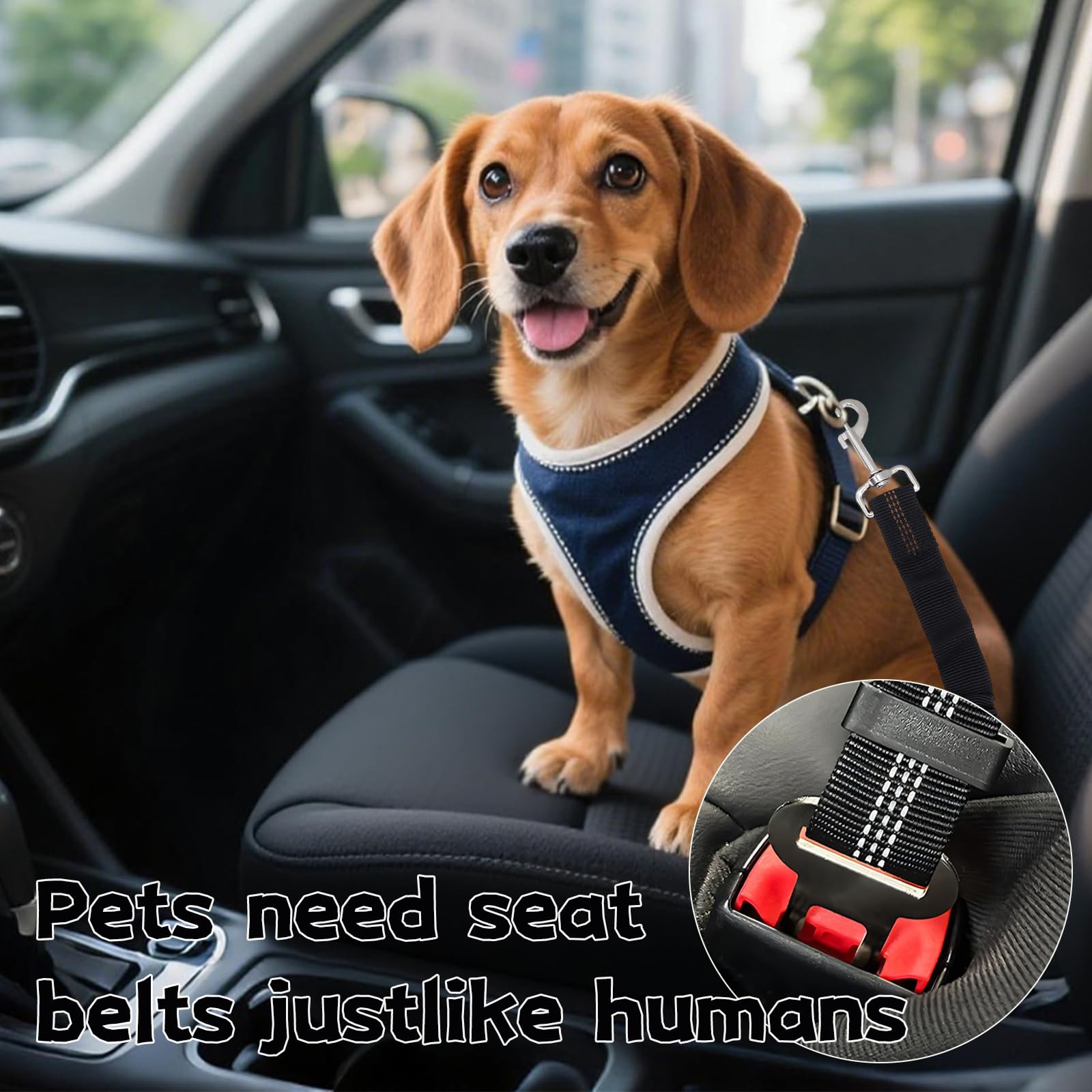 Sangle de Sécurité pour Chien avec Amortisseur Élastique, Mousqueton Solide et Longueur Réglable, Compatible avec Toutes Les Voitures pour Chien et Chat, pour Un Voyage Sûr