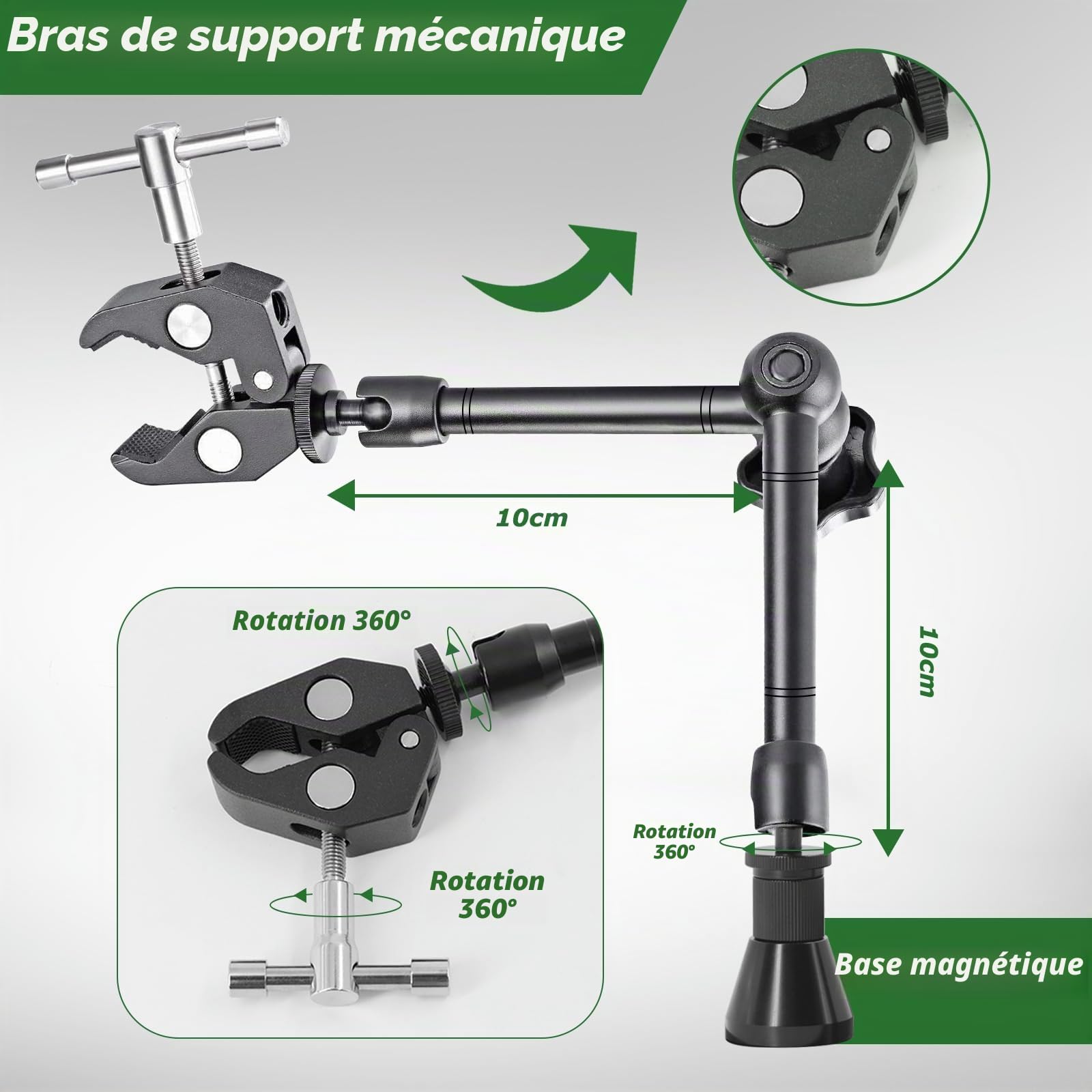 Troisième main - Aide à la soudure magnétique avec loupe 10X - Station de soudage avec 4 colonnes PCB - 4 bras flexibles et 1 bras de support mécanique - Aide à la soudure pour soudeurs, bijoutiers