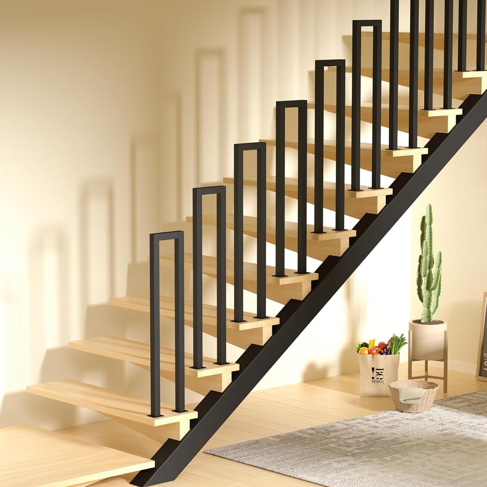 Adjuble U-Sd wewnętrzna poręcz ir z zestawem montażowym, wysokość 35-115 cm, żywica rdzawa, idealna dla seniorów, weranda i taras, kąt prosty 55 cm, czarna