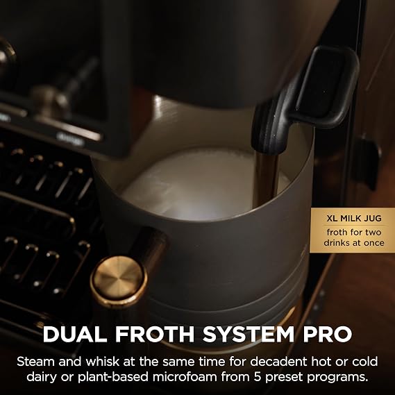 Ninja LuxeTM Cafe Pro designed by David Beckham, Espresso Machine, Drip Coffee, Cold Brew, Hot Water, Integrated Tamper, Built-in Grinder, Hands-Free Frother for Lattes & More, Black/Gold, ES771BK