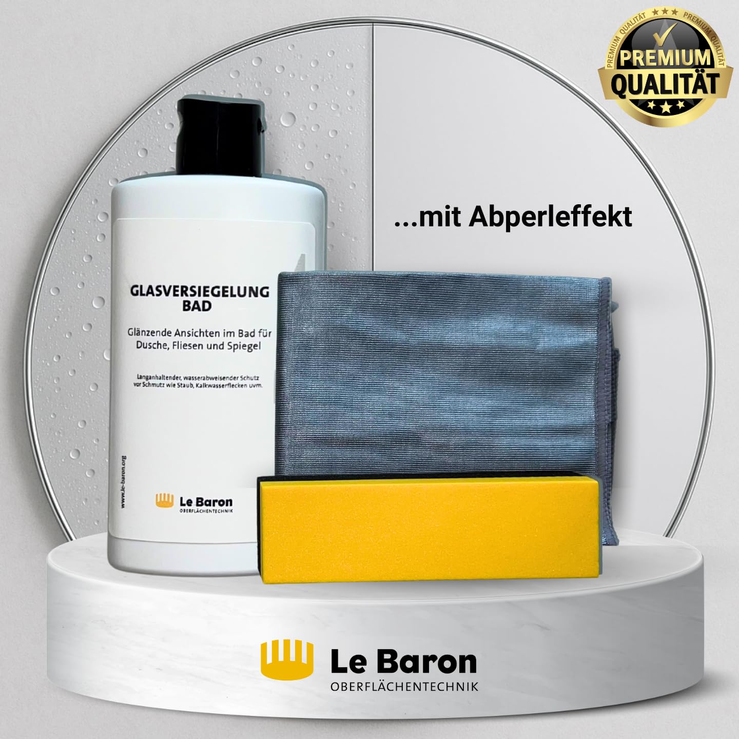 Le Baron Glasversiegelung Bad, Set mit Mikrofasertuch und Applikator, Dusche und Fliesen Versiegelung