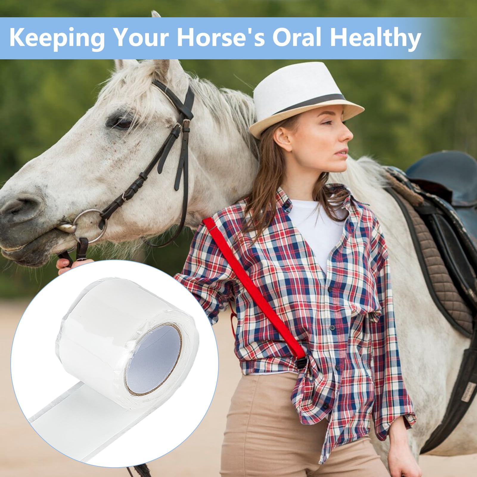 NICENEEDED 2 Rollo de Cinta para Envolver Bocados de Caballo, Protector de Silicona para Bocados de Caballo, Cinta Protectora Elástica para el Cuidado de la Broca del Caballo