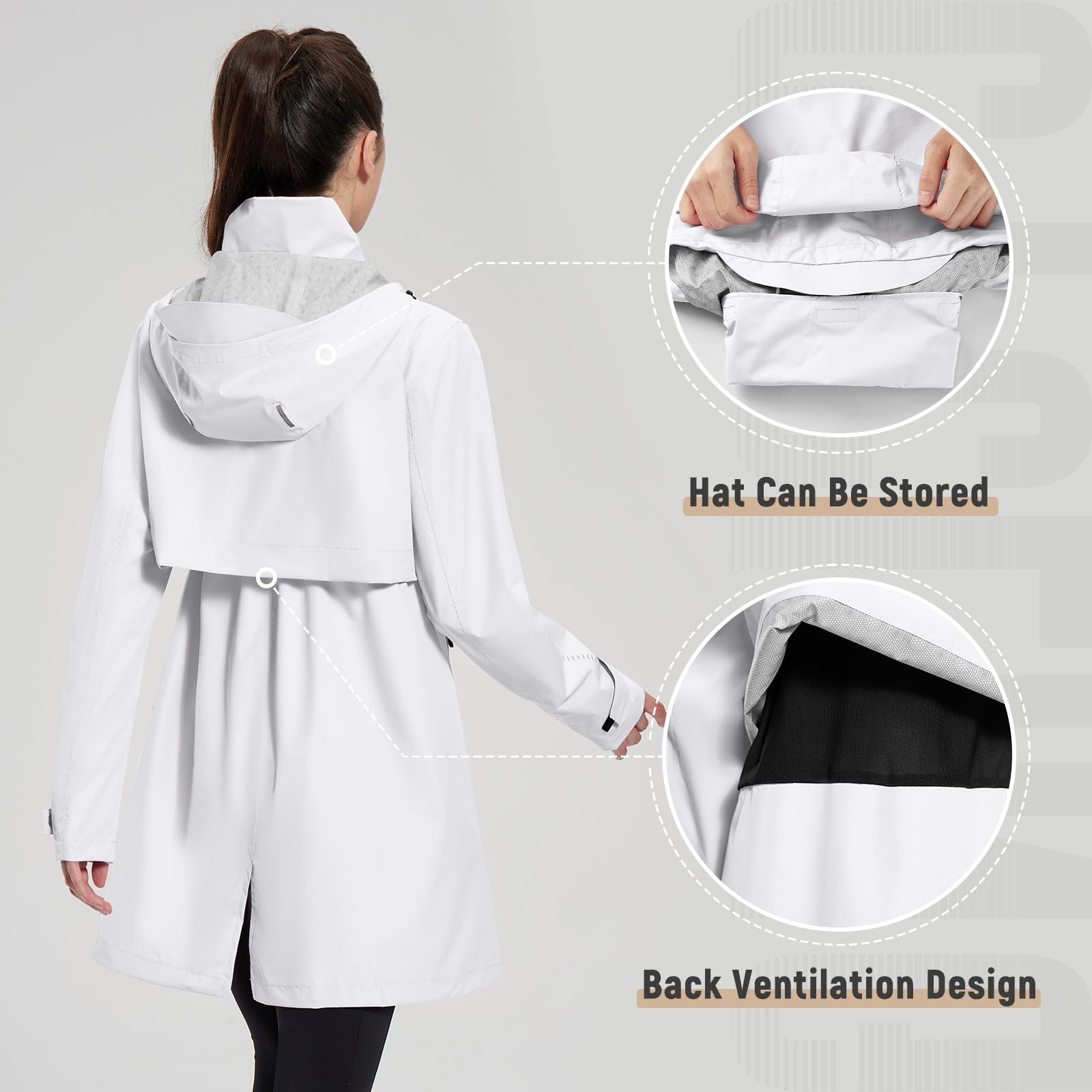 baleaf Veste d'extérieur imperméable pour femme - Manteau de pluie long léger à capuche - Veste de cyclisme pour femme - Veste fonctionnelle coupe-vent respirante - Manteaux de randonnée