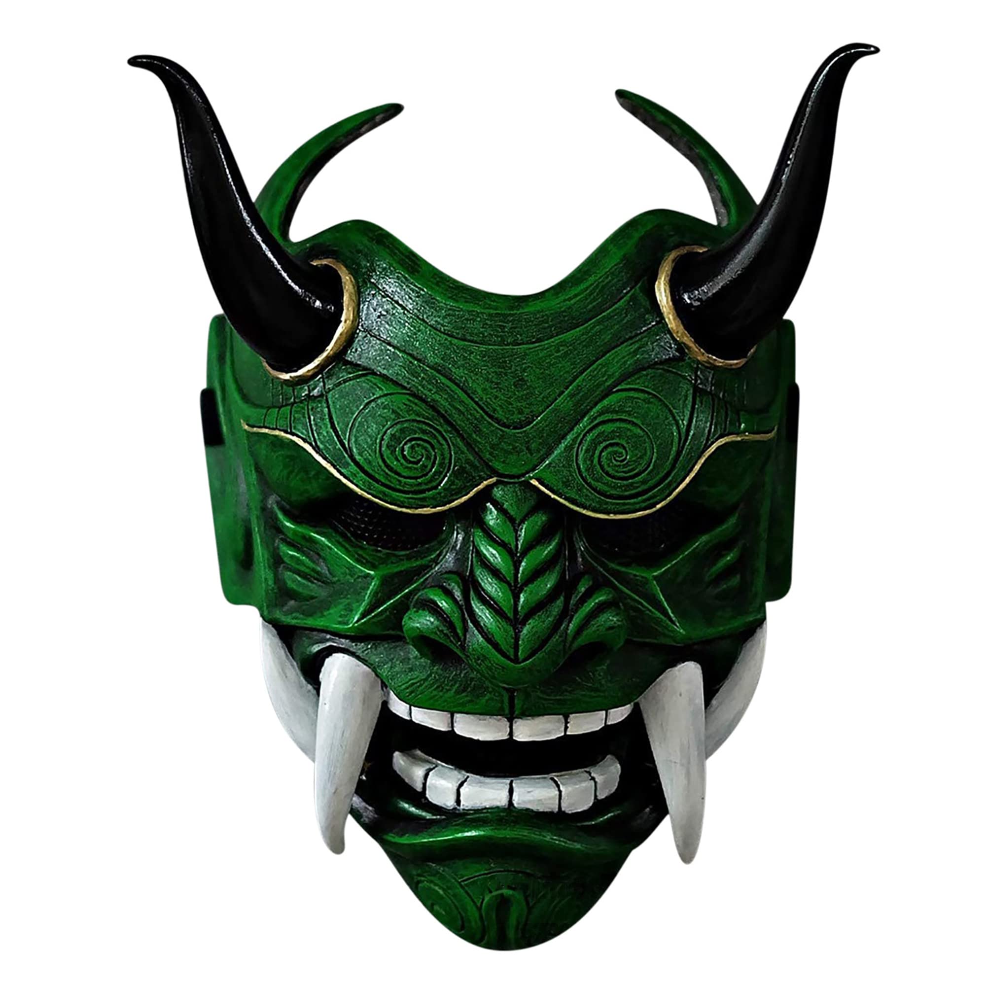 PDLING Halloween Japanese Samurai Hannya Oni Mask Latex Half Face Demon Cosplay Costume Airsoft Masks for Men Kids (Green)