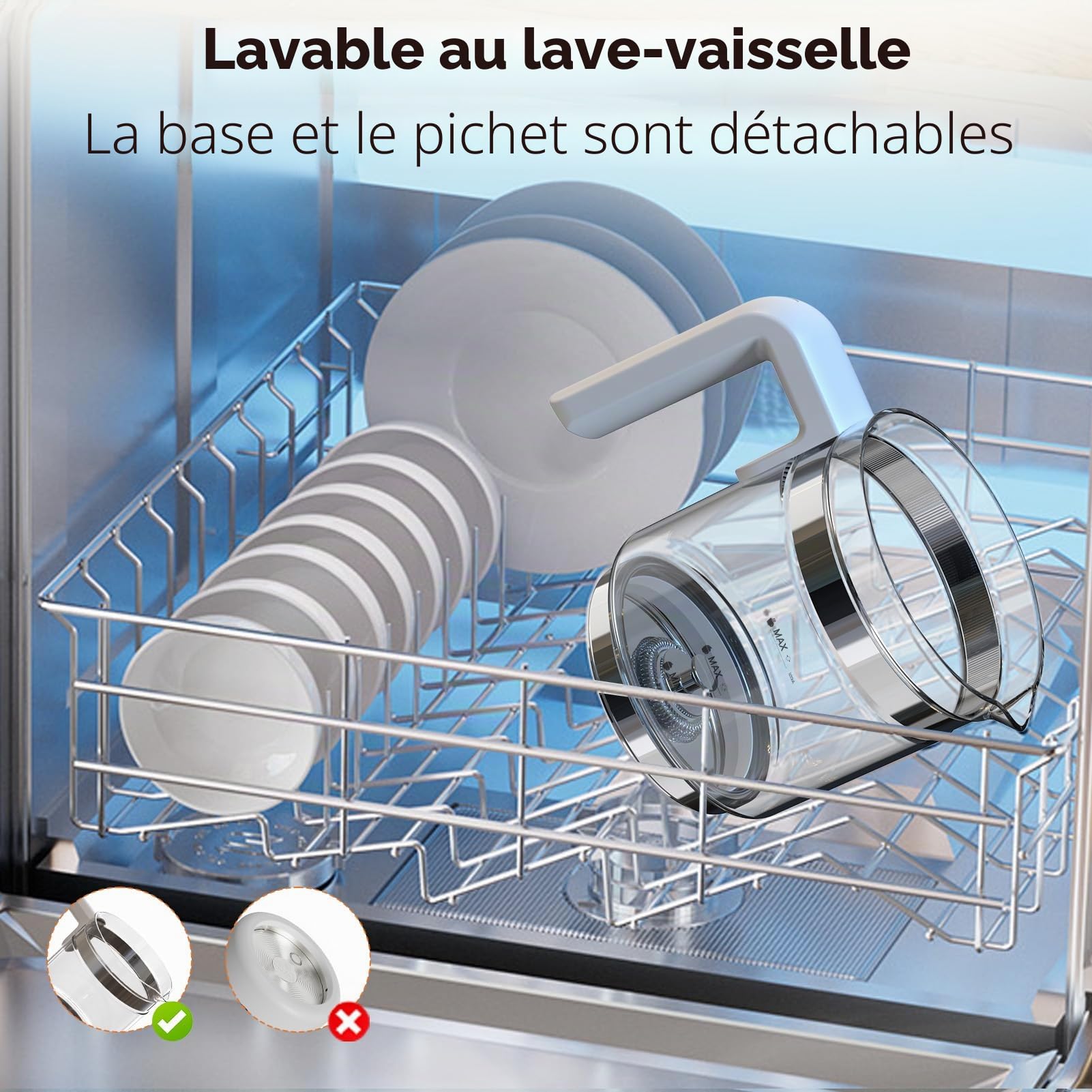 Morpilot Mousseur à Lait Électrique en Verre 6 en 1, Grande Capacité 500ml 600W Milk Frother à Mousse de Lait Chaude et Froide, Chauffe-Lait Emulsionneur de Lait Divisé pour Cappuccino Macchiato Latte
