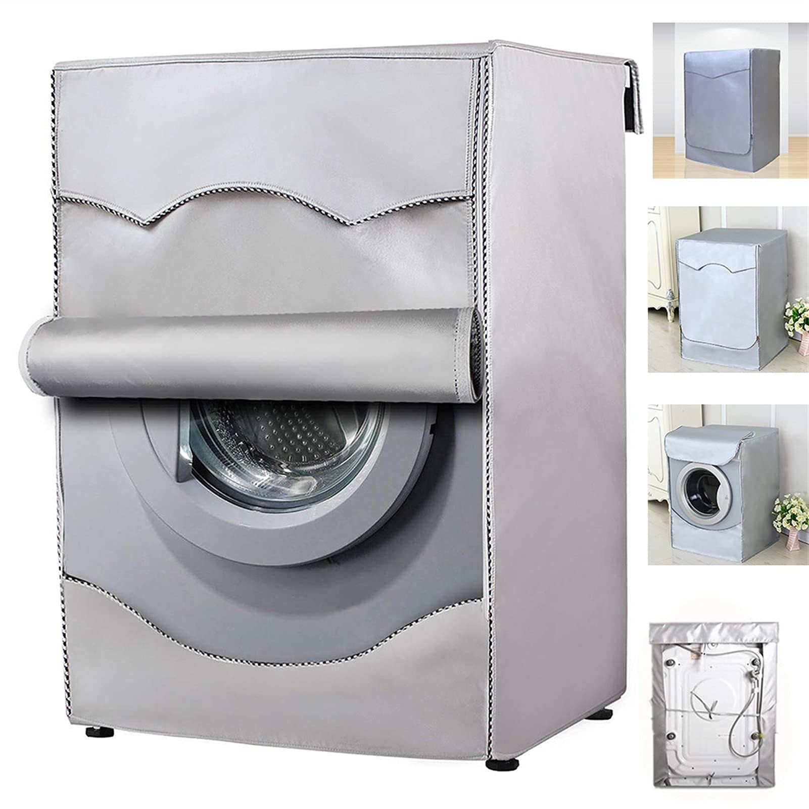 Lavadora Cubierta de Lavadora Cubierta de Lavadora Fibra Poliéster Impermeable Carga Delantera Lavandería Secadora Cubierta Protector Solar Lavandería Recubrimiento Plata Cubierta a Prueba de Po
