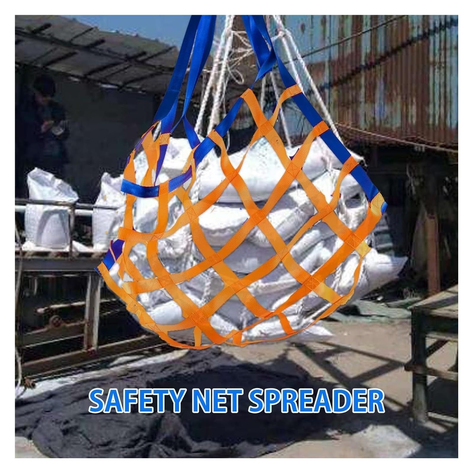 Rete di carico Resistente con Cinghie - 1,5x1,5 m, capacità 300 kg, Maglia da 10 cm per Fissaggio e movimentazione - Perfetta per l'edilizia, l'industria e la movimentazione di carichi pesan