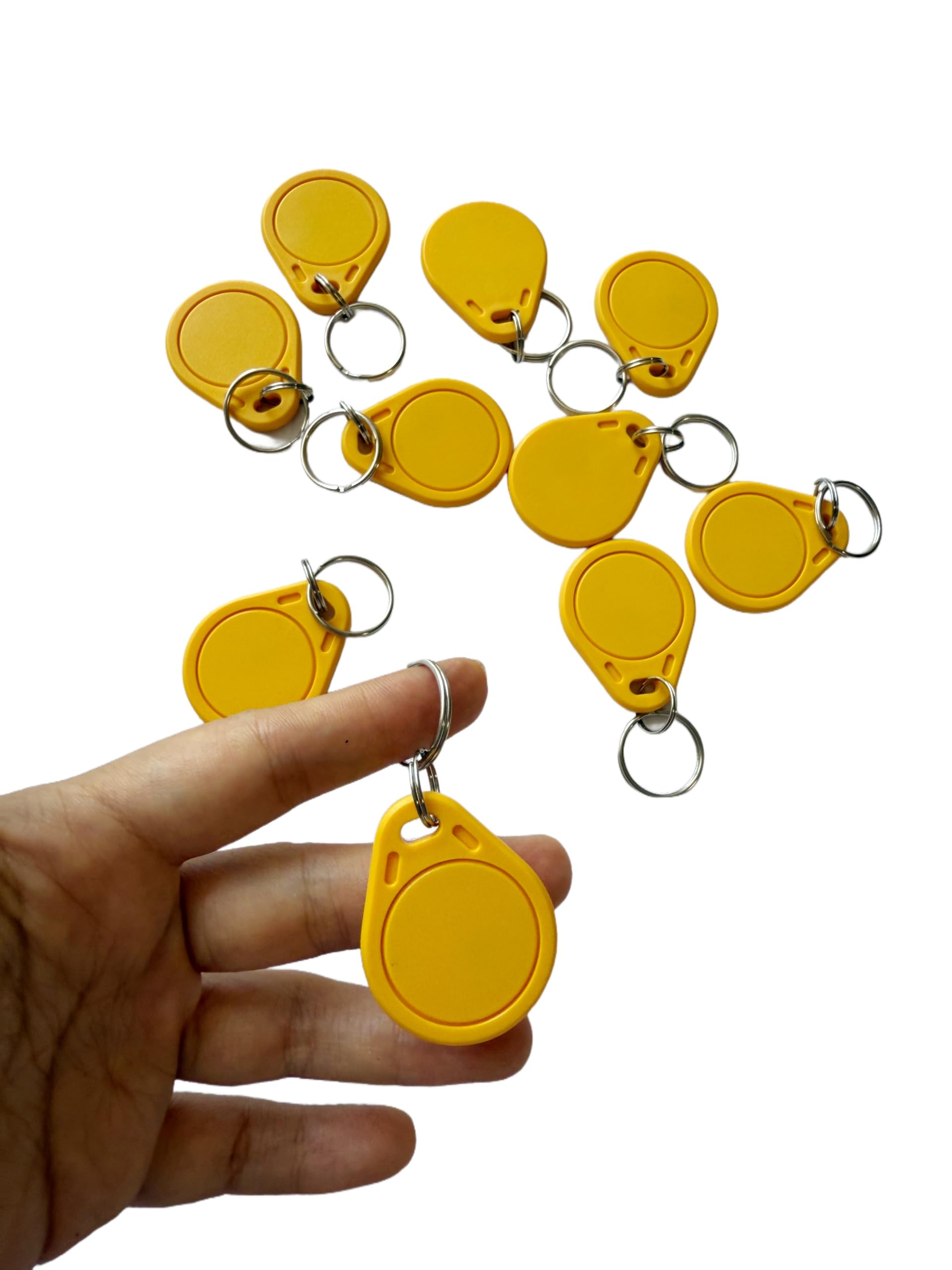 100 pièces MF Classic 1K NFC RFID jeton, porte-clés RFID, étiquette RFID, ABS étanche 13,56 MHz ISO14443A (jaune)