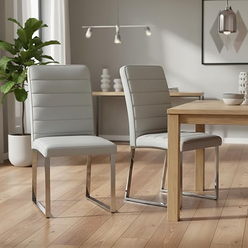 Miniatura 8 de Hommoo Juego de 2 sillas de comedor tapizadas de piel sintética, asiento acolchado sin brazos con patas de metal, moderna silla de comedor para Gris