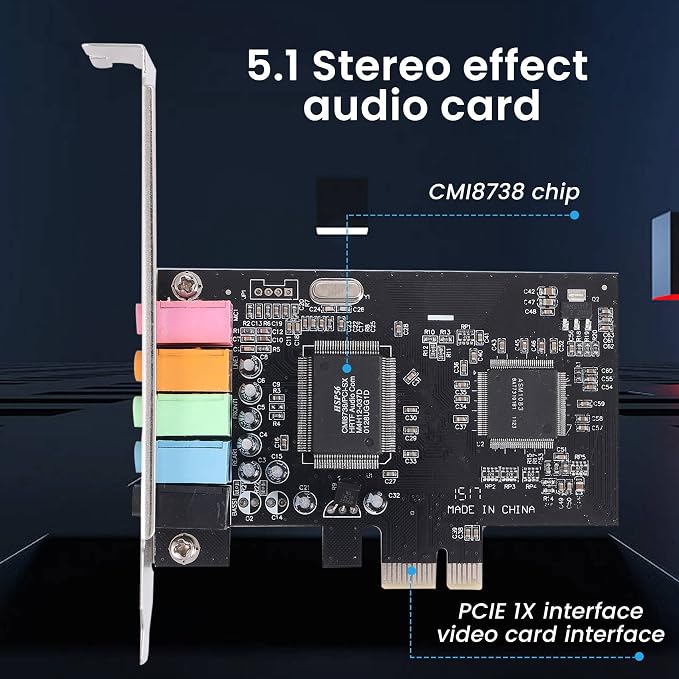 Tarjeta de sonido PCIe 5.1 con chip CMI8738 negro miniatura 3