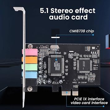 PCIe Sound Card 5.1, PCI Express Surround Card 3D Stereo Audio with High Sound Performance PC Sound Card CMI8738 Chip