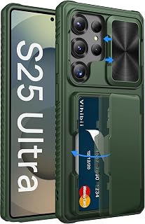 Vihibii for Samsung Galaxy S25 Ultra Case Wallet with Card Holder, Green | RFID Blocking, Slide Camera Lens Cover, Military-Grade Drop Protection, Raised Edges Protect Screen, Ditch the Bulky Bag