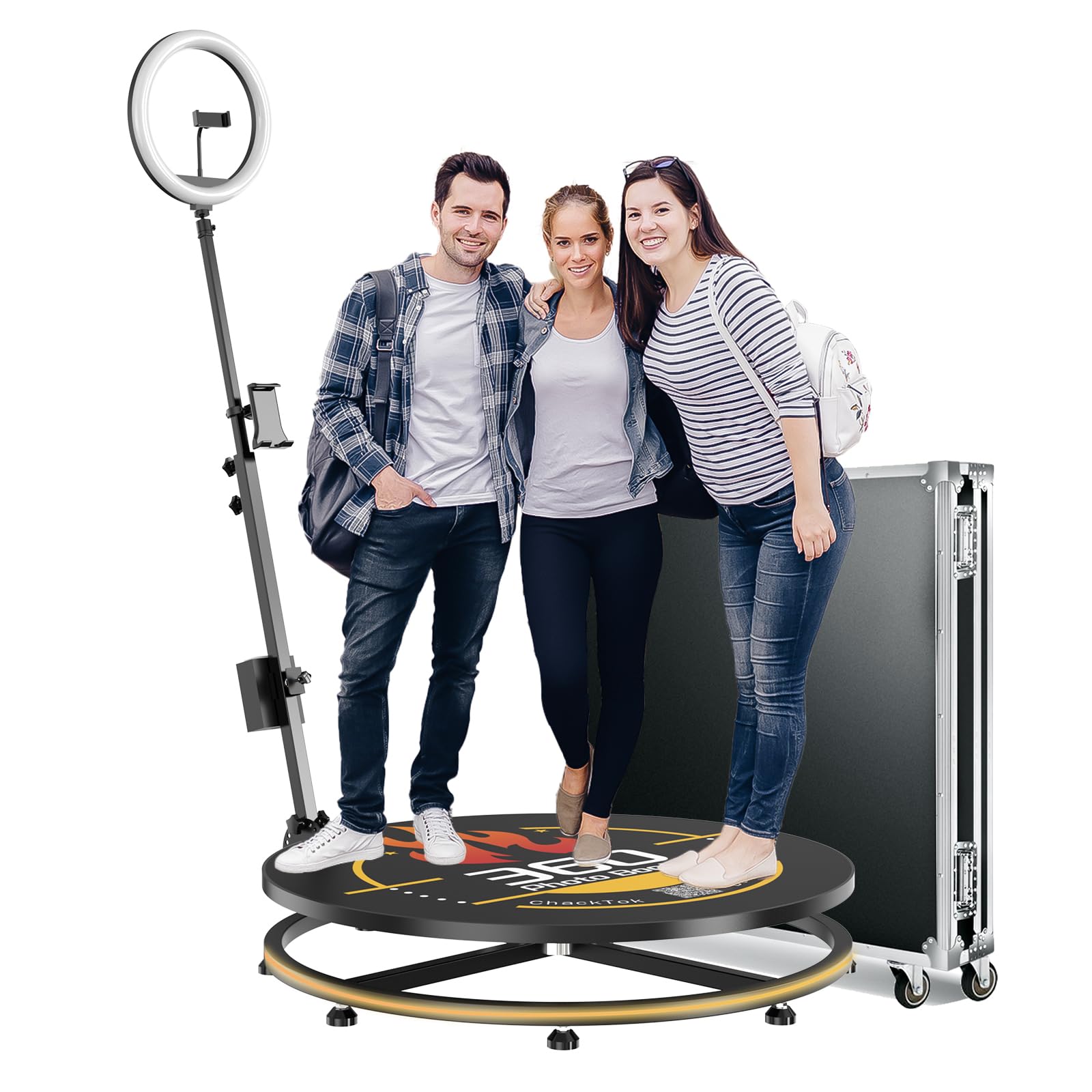 360 Photo Booth Machine for Parties with PhotoBooth Chacktok VIP,Software APP Remote Automatic Slow Motion Rotating 360 Video Camera Booth for 3-5 People(31.5"-CD-Flight Case)