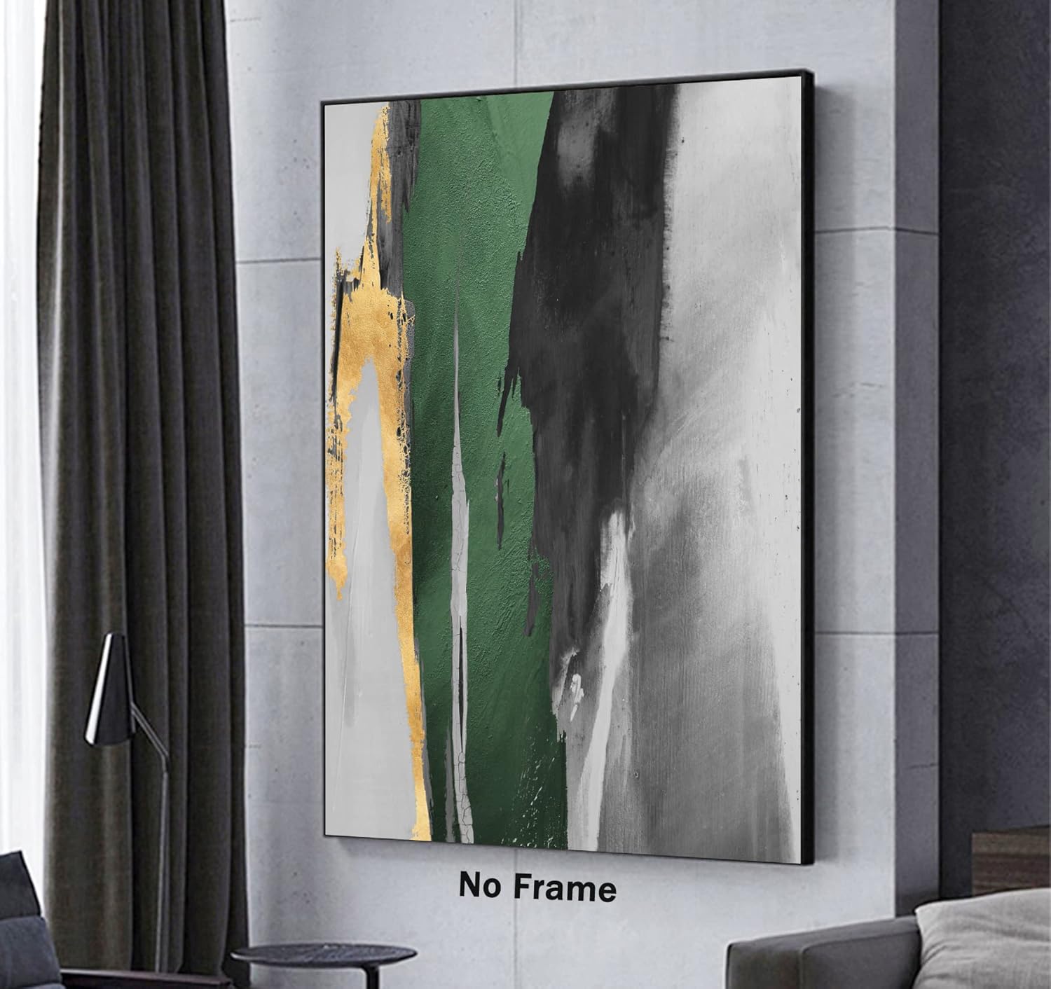 Green & Gold Geometric Canvas Wall Art - Dark Green Painting for Walls - Minimalist Abstract Art - 16x24inch, No Frame - Image 3