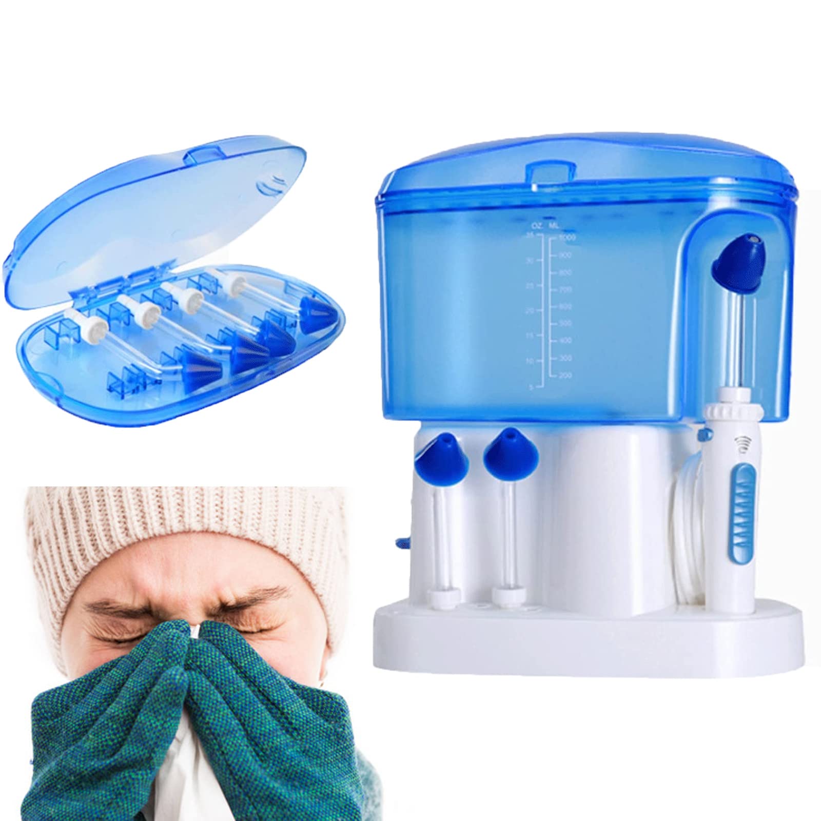 Kit per risciacquo sinusale, irrigazione nasale elettrica per risciacquo nasale, Macchina per la Pulizia del Naso da 1000 ml con 4 beccucci, detergente per Lavaggio nasale per soll