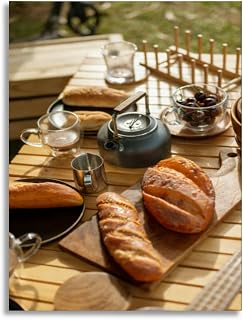 Bathroom Wall Art Continental breakfast the picnic table weekend morning Pictures Wall Decor Framed Canvas Wall Art for Bedroom Artwork Paintings Living Room Kitchen Farmhouse 16x20