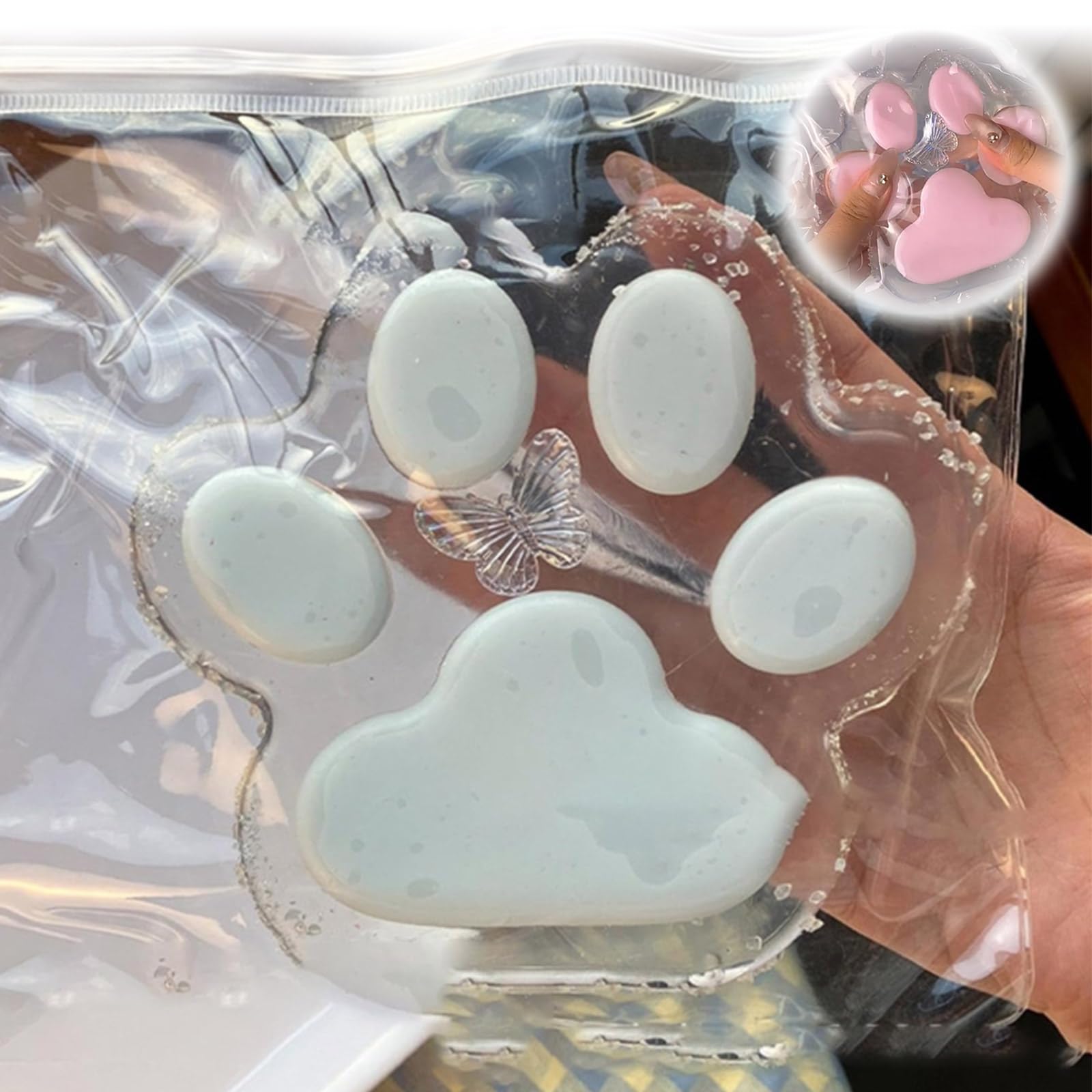 Large Clear Cat Paw Squishy Toy, Cat Paw Giant Squishys Toy, Handmade Squishy Big Cat Paw Squeeze Toys, Transparent Cat Paw Squeeze Toys for Stress Relief, for Desk Accessory (White)
