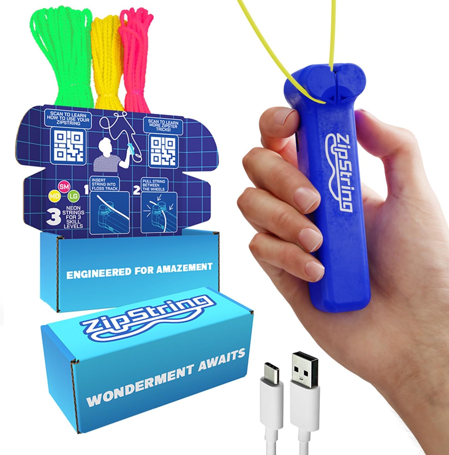 ZipString Original - As Seen on Shark Tank - Classic Rope Launcher Toy, Perfect for Kids & Adults - Fly a String Loop in The Air for Endless Tricks & Fun, Wonderment Awaits, Bold Blue