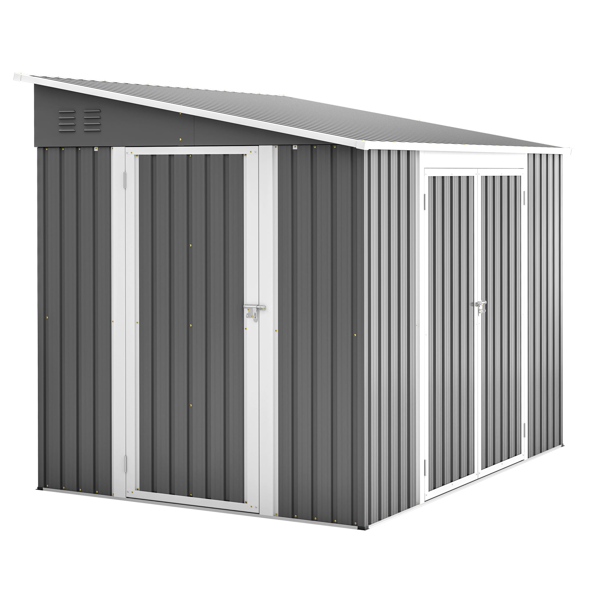 Verzinktes Gerätehaus 1,8x2,4 m – Metallschuppen mit Bodenrahmen, Schrägdach, abschließbarer Gartenschrank für Werkzeuge & Fahrräder