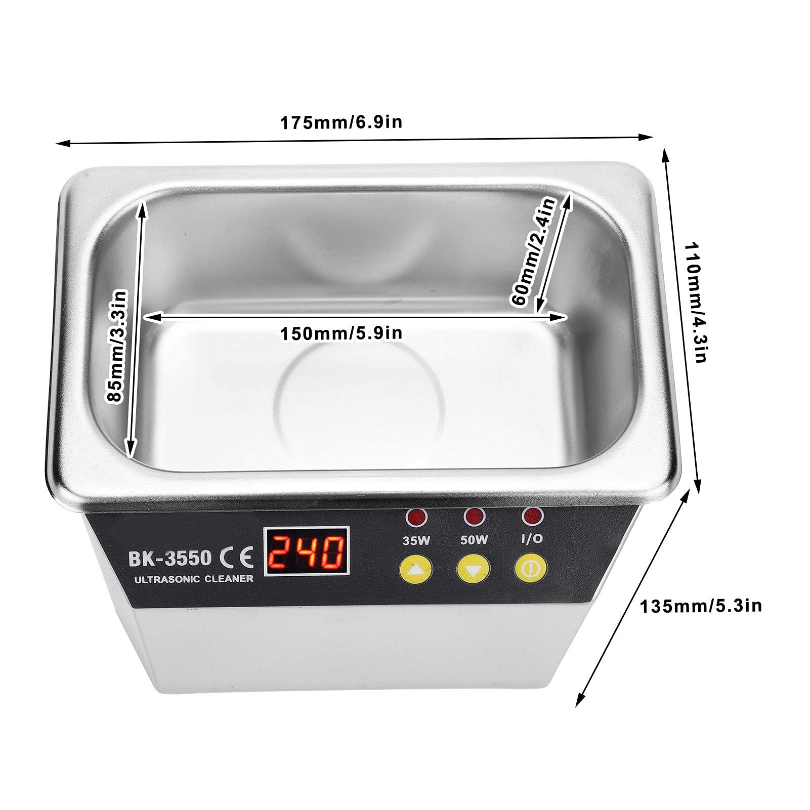 Detergente ad ultrasuoni da 0,8 L 110/220 V, display digitale a LED intelligente 304 macchina per la pulizia a ultrasuoni in acciaio inossidabile, per orologi, protesi(EU PLUG)