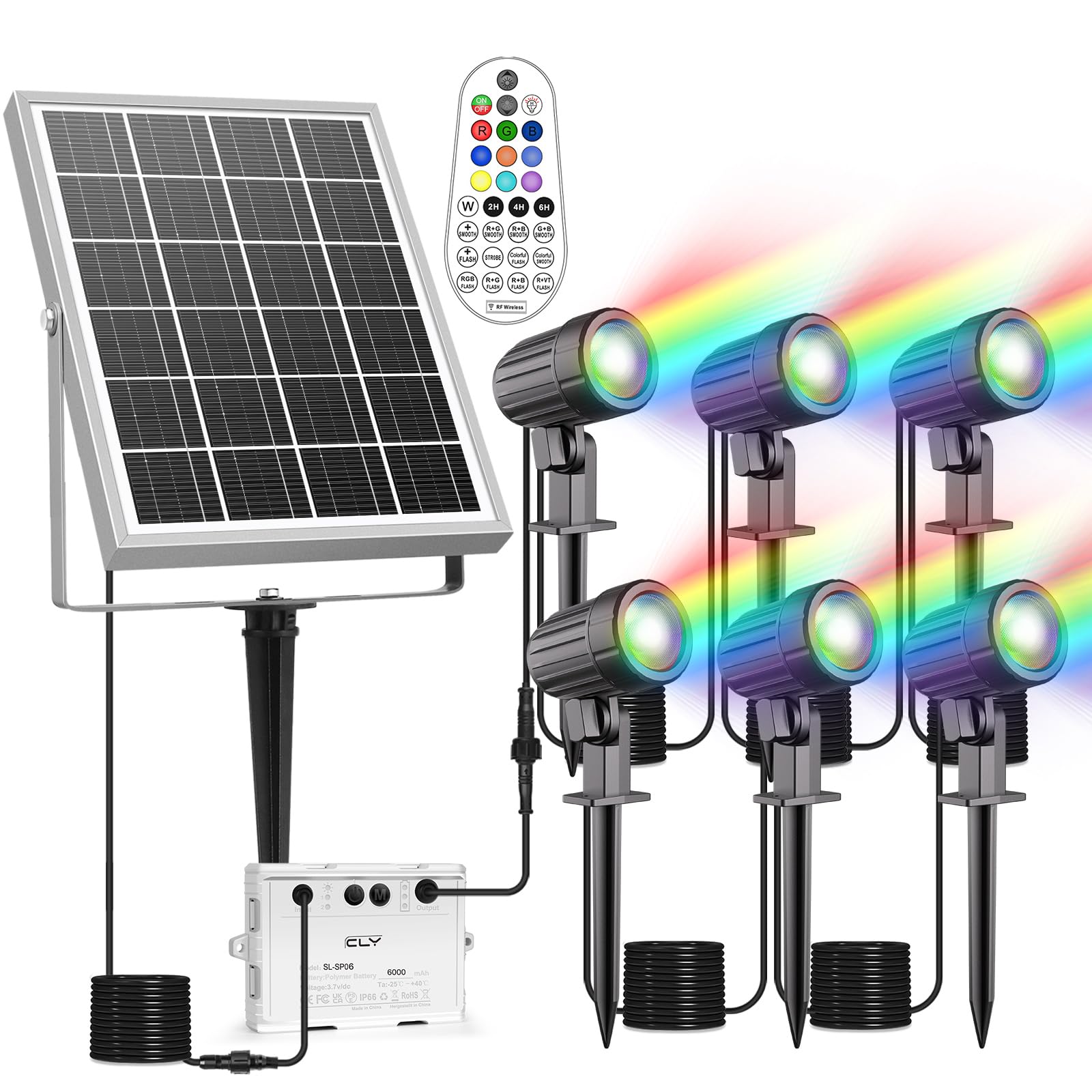 CLY Faretti Solari a LED da Esterno RGB, 30 Modalità Dinamiche Multicolore Luci Solari Esterno Giardino RGB Decorative 10 Colori 2 Luminosità Lampada Solare da Esterno 6000mAh IP66 Impermeabile