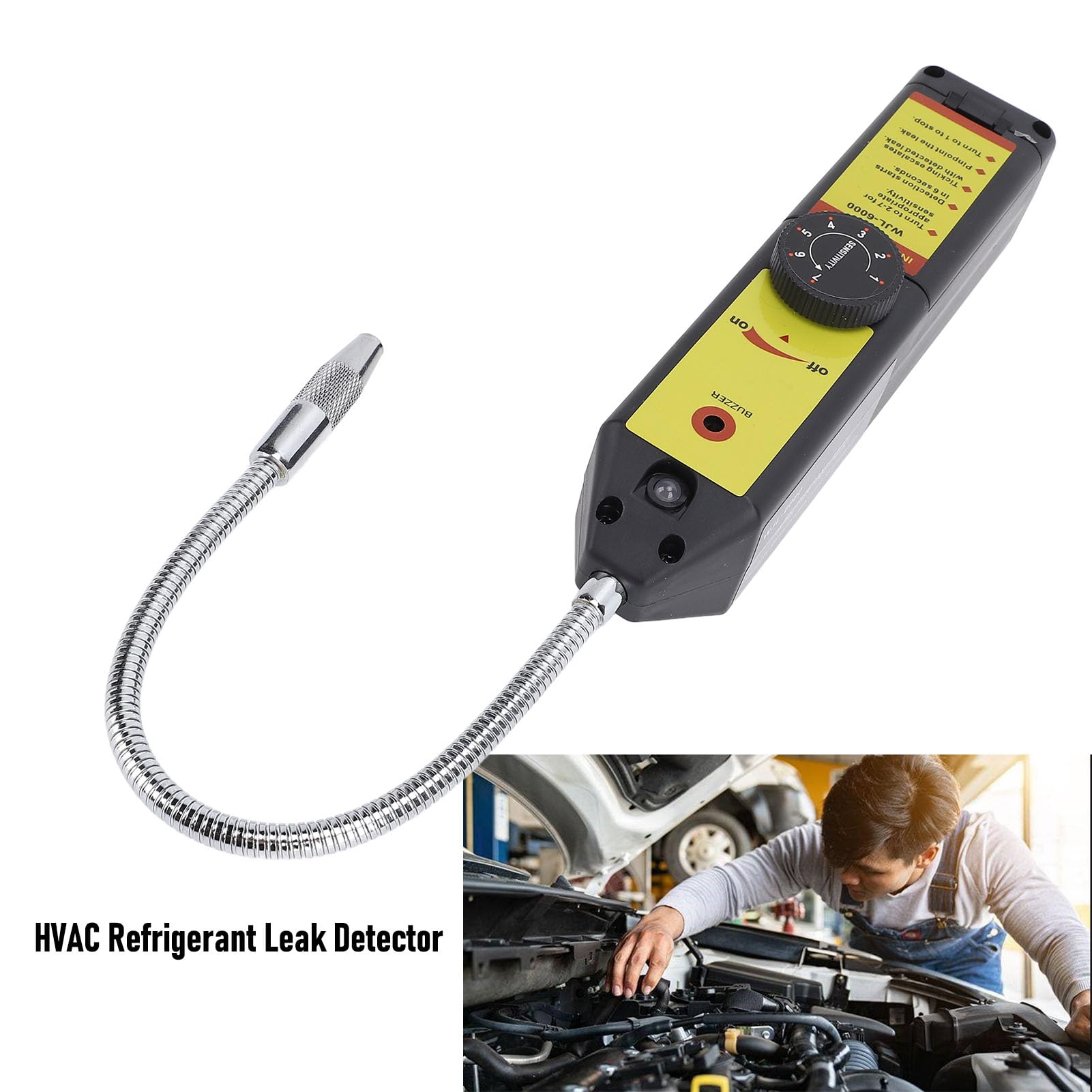 HVAC-Kältemittel-Lecksucher, Hochempfindlicher -Schnüffler für Automotive R22 R410A R134A R1234YF, Schnelle Reaktionszeit, 1–7 Empfindlichkeitsstufen, Sofortige Erkennung, Sonde 7,87 Zoll