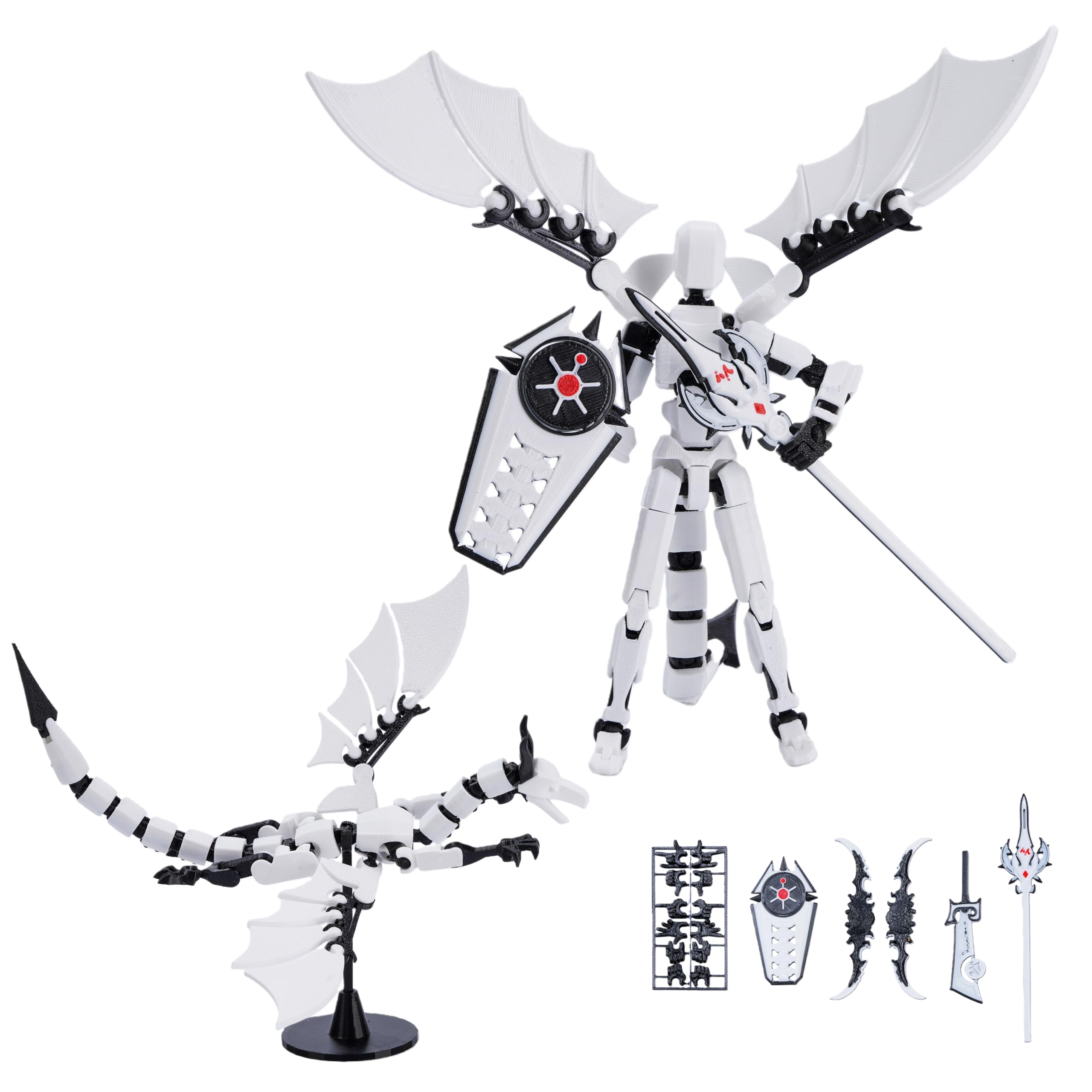 T 13 Figure Set & Titan 13 Action Figures Toys 2 Pack,3d Printed Dummy T-13 | (Dragon Man Designs Includes Various Accessories)( Assembly Completed)(Multi-Jointed Movable)(White 5.5in Nova 13 Lucky 13)