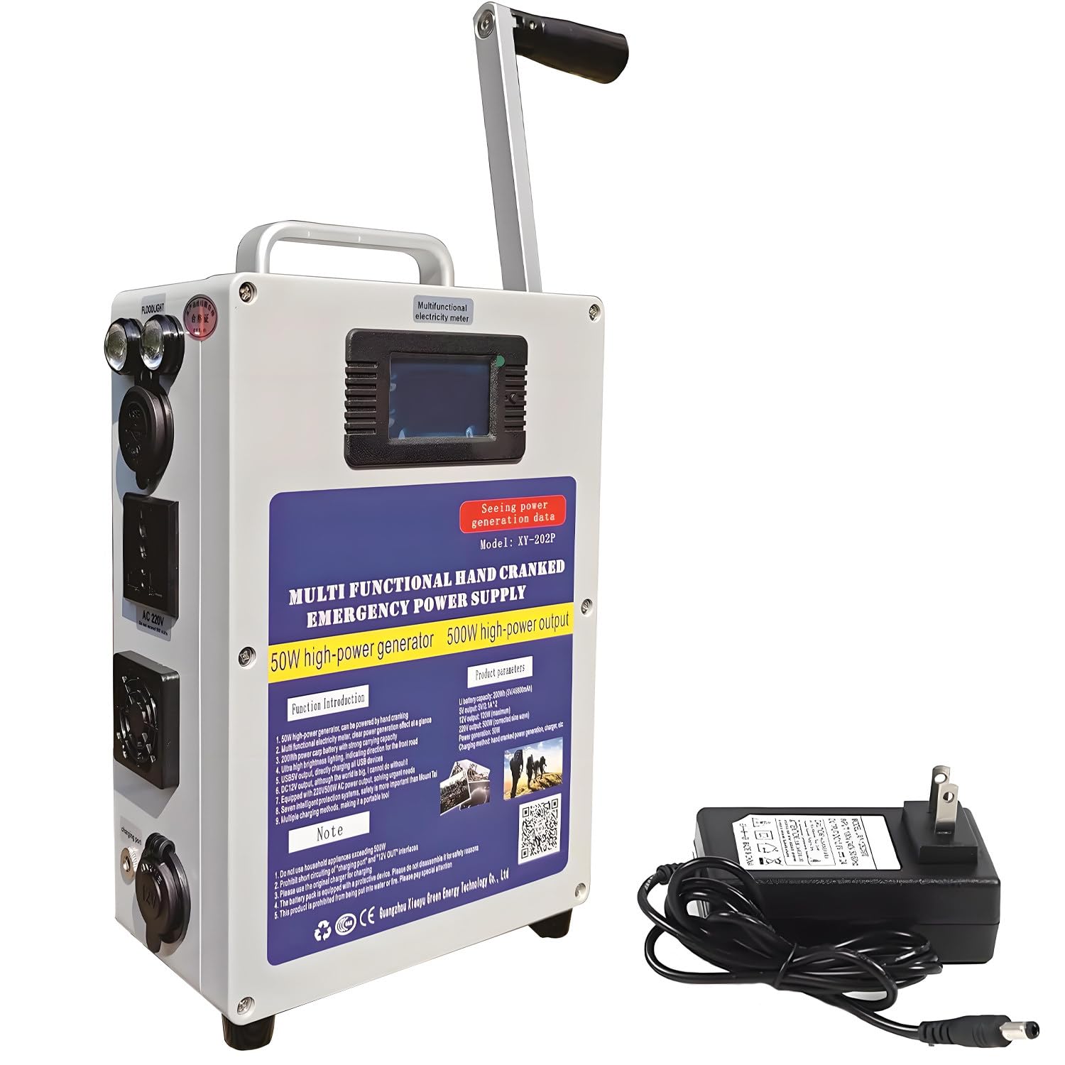 Generatore a manovella da 500 W, generatore a manovella da Campeggio con Prese da 220 V DC12V USB5V, Alimentazione di Emergenza per emergenze, Campeggio, interruzioni di Corrente improvvise