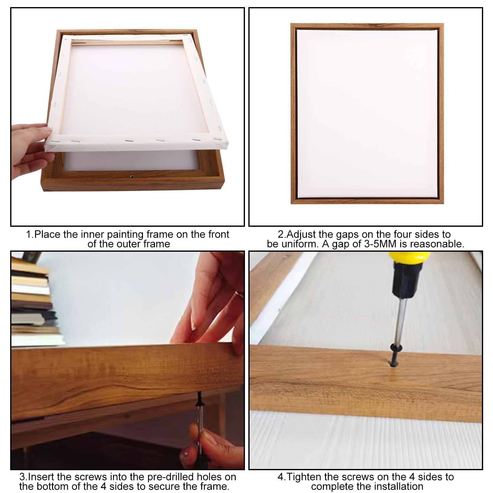 YOUNTHYE Fame Lot de 4 toiles vierges 100 % coton avec cadre en résine de 3 cm de profondeur Bord profond 400 g/m² Pour peinture à l'huile et acrylique 25 x 30 cm