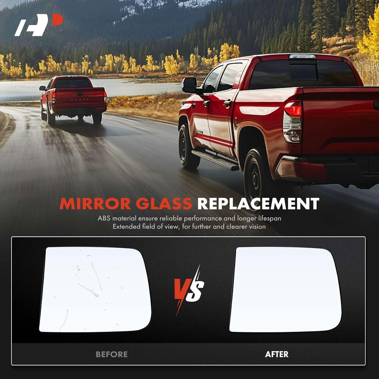 A-Premium Left Driver Side Heated Mirror Glass with Backing Plate - Compatible with Ram 1500 2019-2024 - Exterior Side View Flat Mirror with Blind Spot Detection