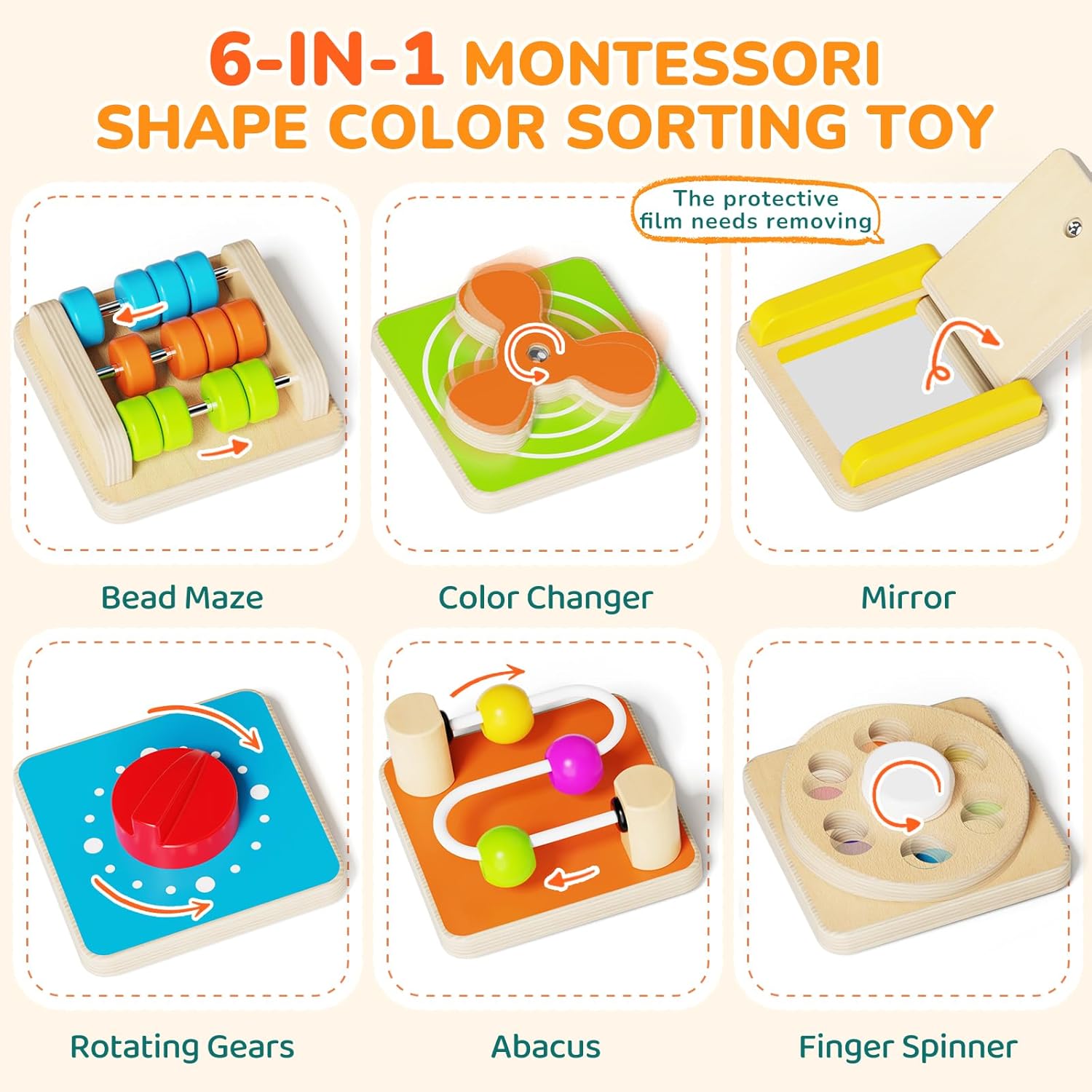 Montessori Busy Board for 1 Year Old, Modular Sensory Toys for Toddlers, Activity Board Toys for Fine Motor Skills, Airplane Car Travel Toys for Baby, Educational Toys for Boy & Girl, Birthday Gifts